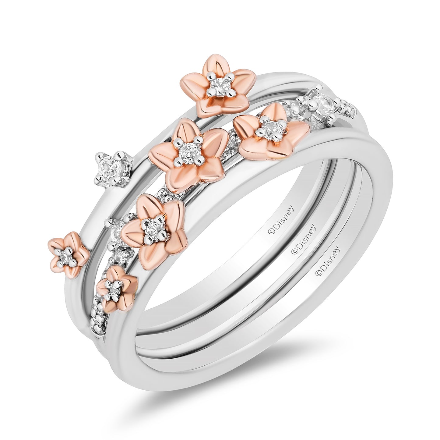 Enchanted Disney Fine Jewelry 14K Rose Gold Over Sterling Silver and 1/6 CTTW Diamonds Rapunzel Magical Flower Ring