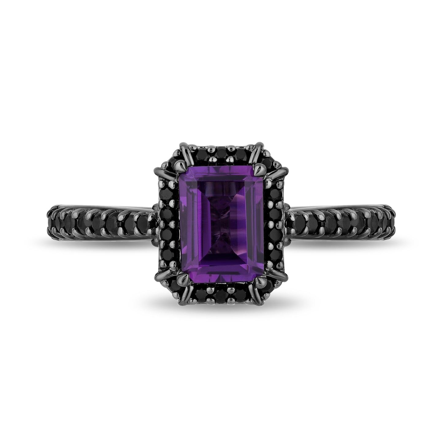 Enchanted Disney Fine Jewelry Black Rhodium over 14K White Gold with 3/8 CTTW Black Diamond and Purple Amethyst, Disney's Ursula Engagement Ring