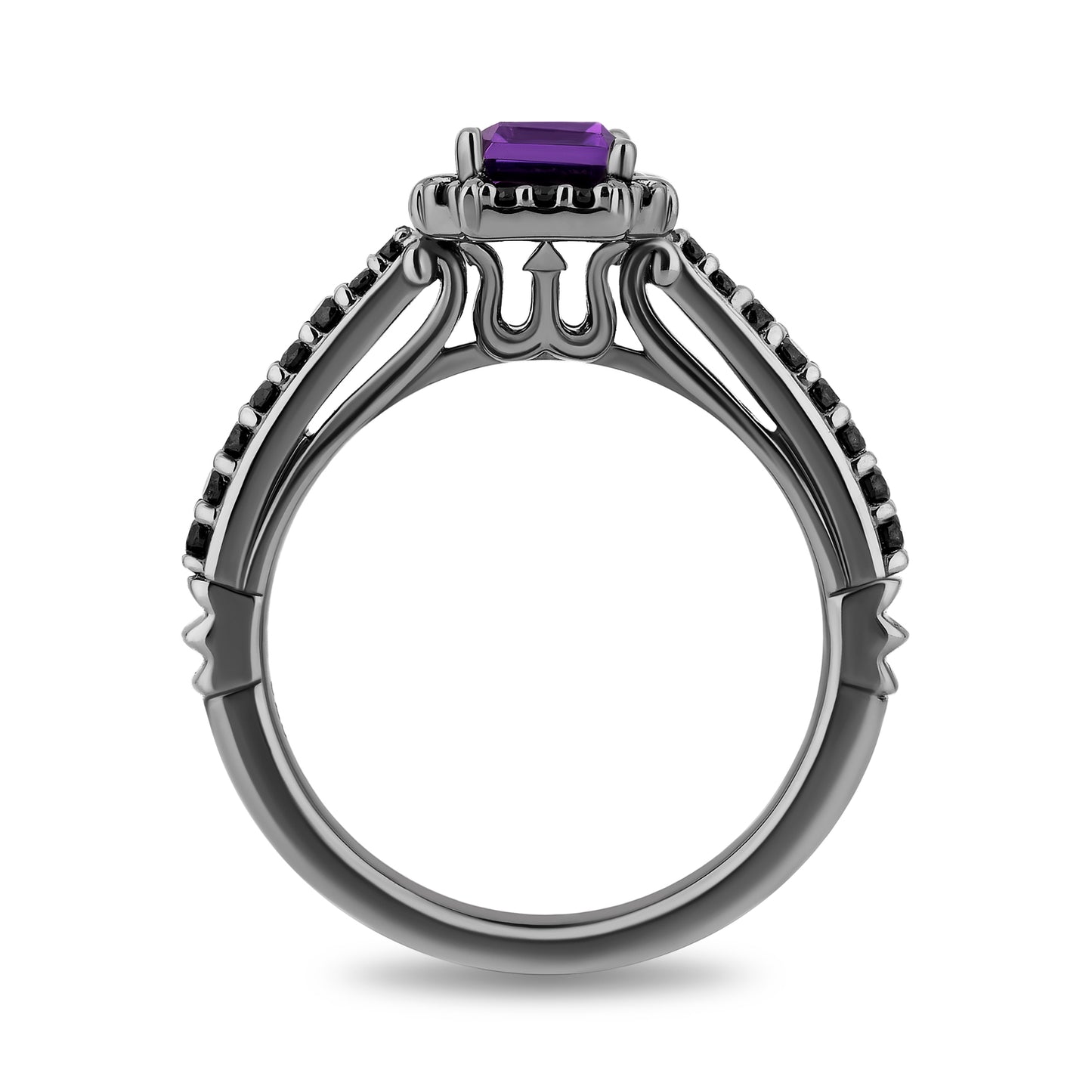Enchanted Disney Fine Jewelry Black Rhodium over 14K White Gold with 3/8 CTTW Black Diamond and Purple Amethyst, Disney's Ursula Engagement Ring