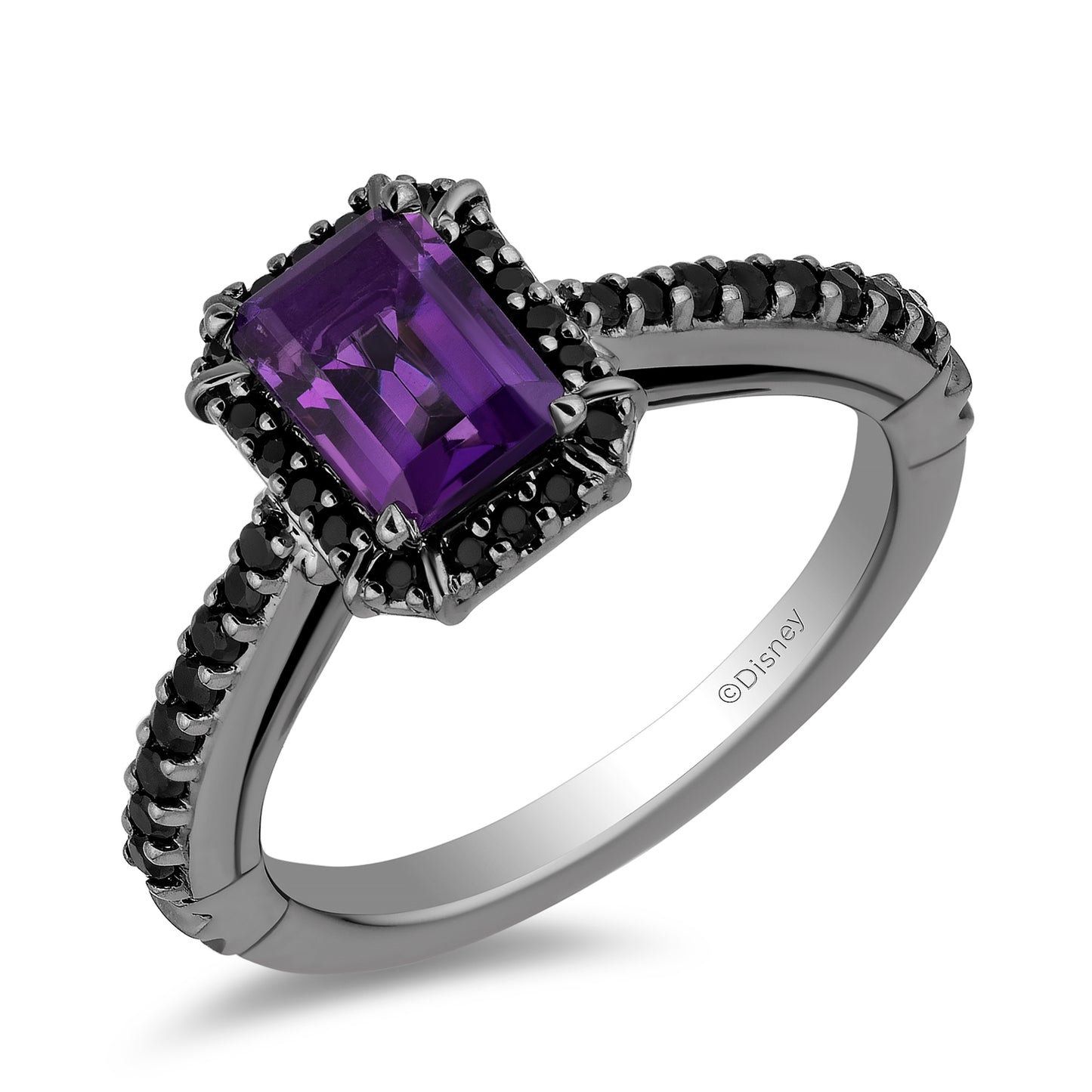 Enchanted Disney Fine Jewelry Black Rhodium over 14K White Gold with 3/8 CTTW Black Diamond and Purple Amethyst, Disney's Ursula Engagement Ring