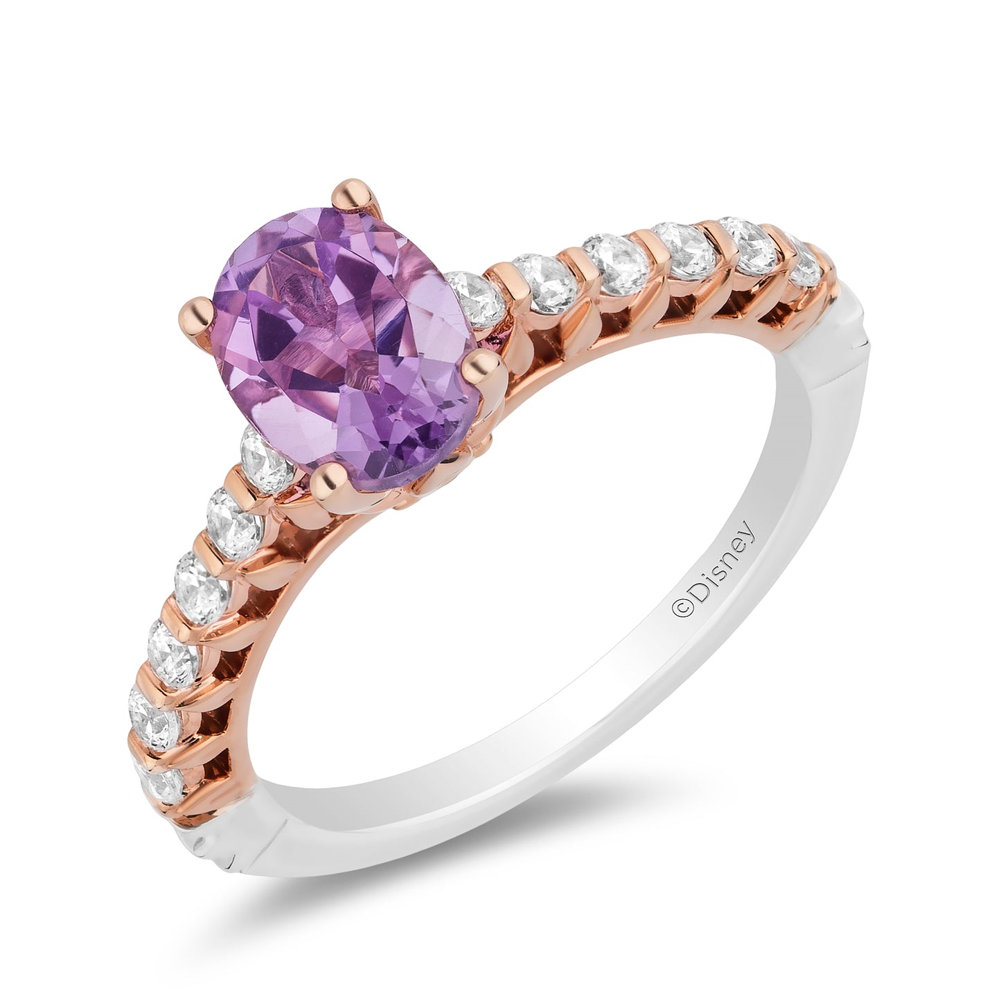 Enchanted Disney Fine Jewelry 14K White and Rose Gold with 3/8 CTTW Diamonds and Lavender Amethyst, Disney's Rapunzel Engagement Ring