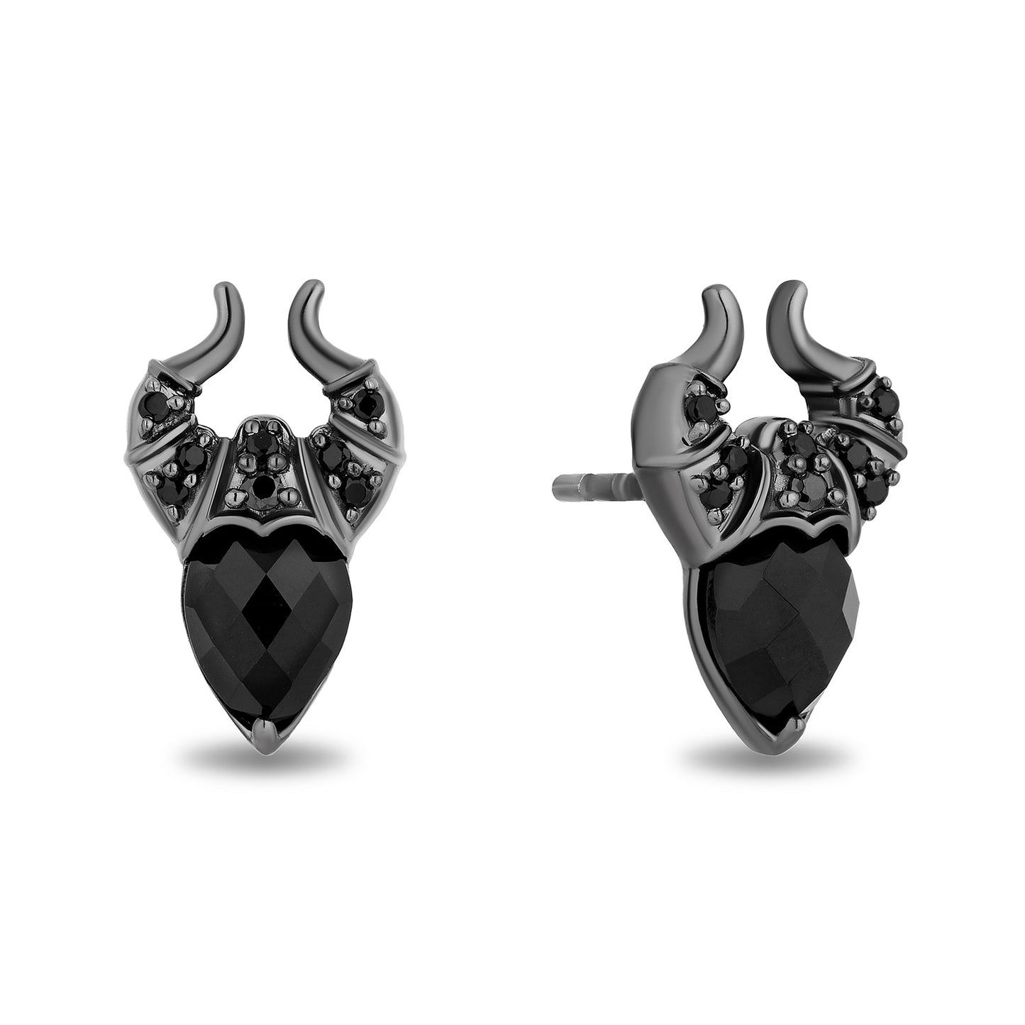 Enchanted Disney Fine Jewelry Black Rhodium Over Sterling Silver with 1/8 CTTW Black Diamonds and Black Onyx Maleficent Stud Earrings