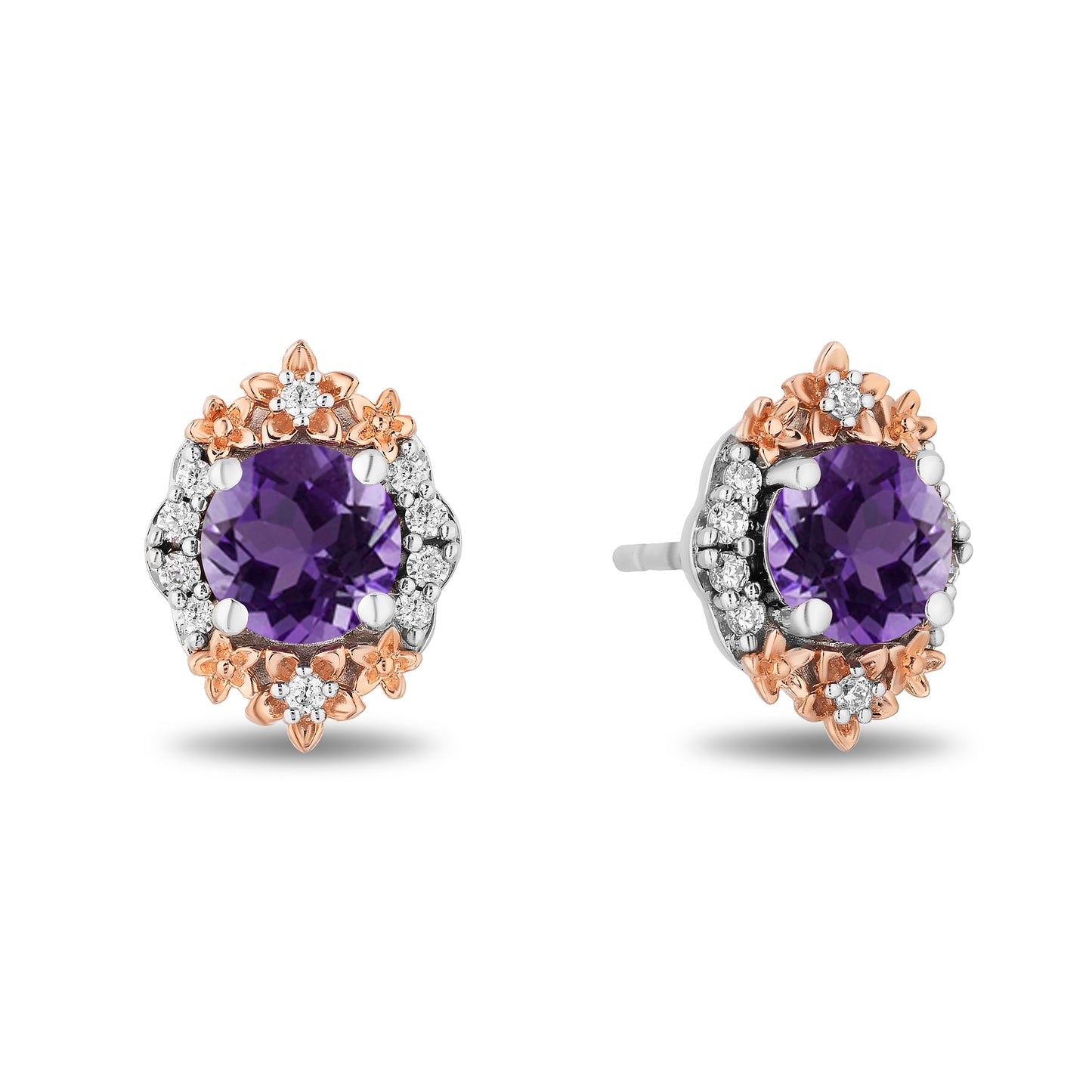 Enchanted Disney Fine Jewelry 14K Rose Gold over Sterling Silver with 1/5 CTTW Diamonds and Amethyst Rapunzel Earrings