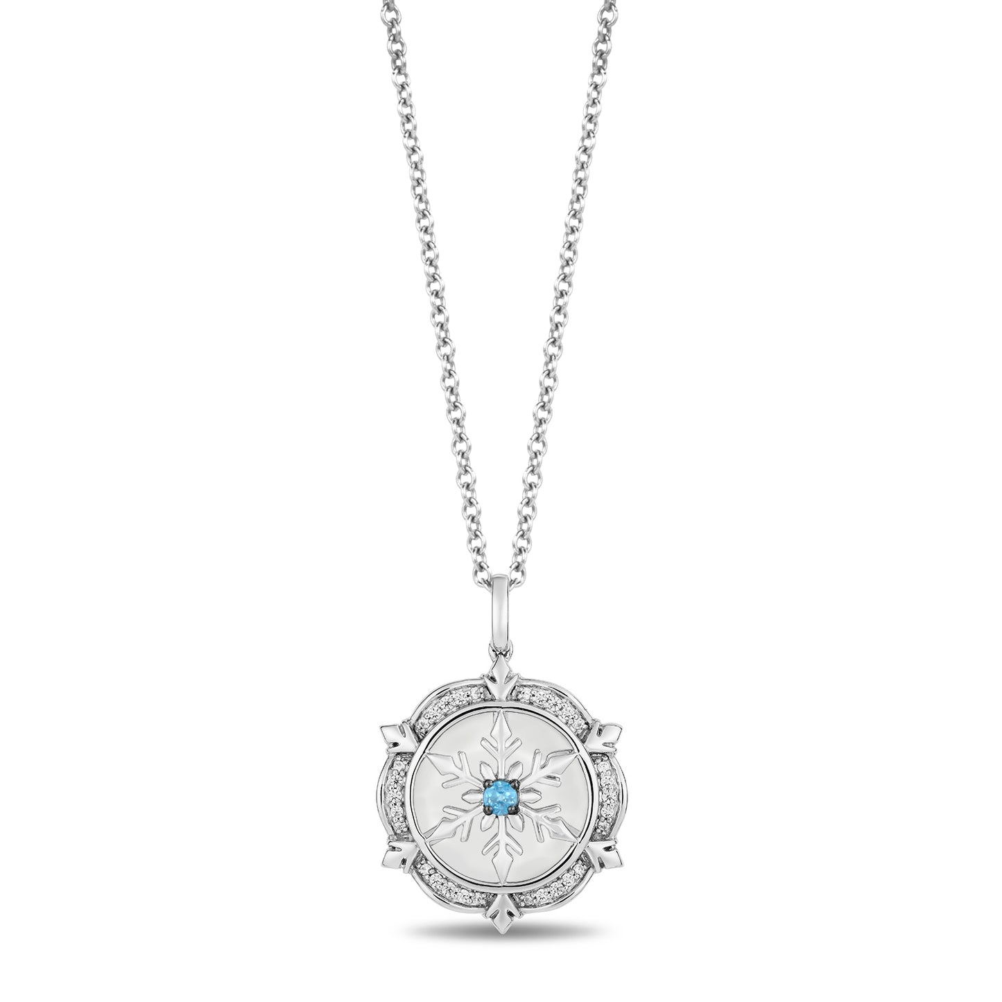 Enchanted Disney Fine Jewelry Black Rhodium over Sterling Silver with 1/6 CTTW Diamonds White Transparent Quartz and Sky Blue Topaz Elsa Necklace