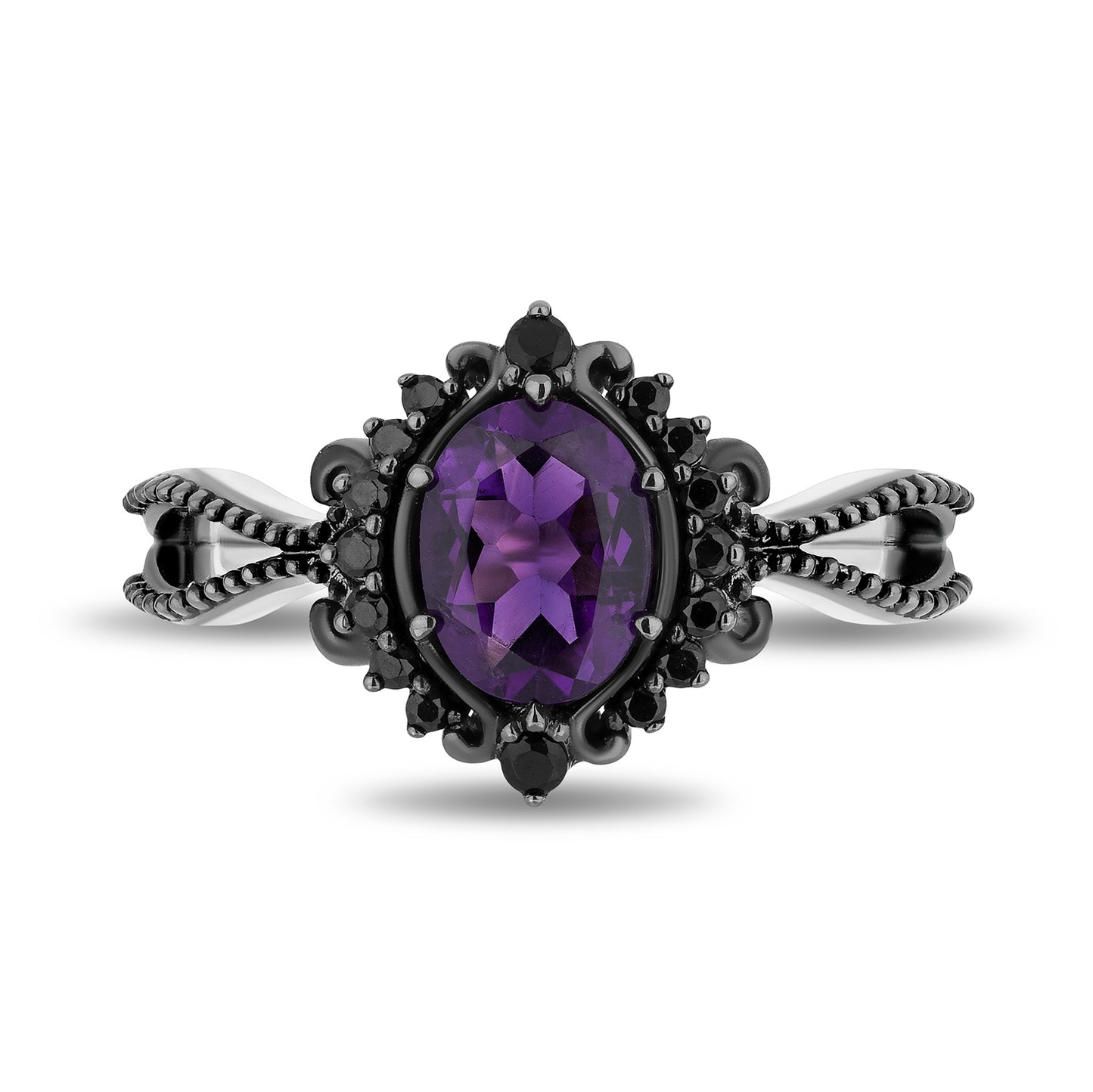 Enchanted Disney Fine Jewelry Black Rhodium over Sterling Silver with 1/6 CTTW Diamonds, Amethyst and Black Onyx Ursula Ring