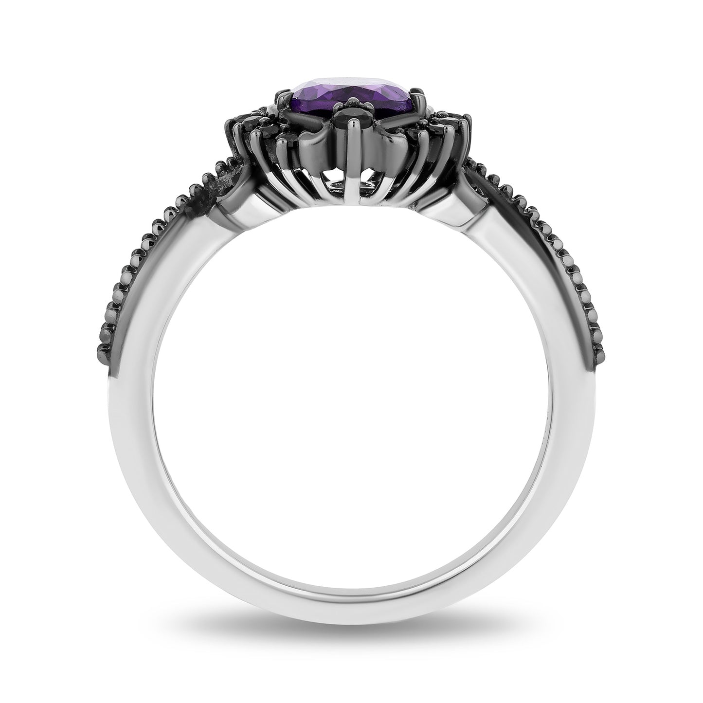 Enchanted Disney Fine Jewelry Black Rhodium over Sterling Silver with 1/6 CTTW Diamonds, Amethyst and Black Onyx Ursula Ring