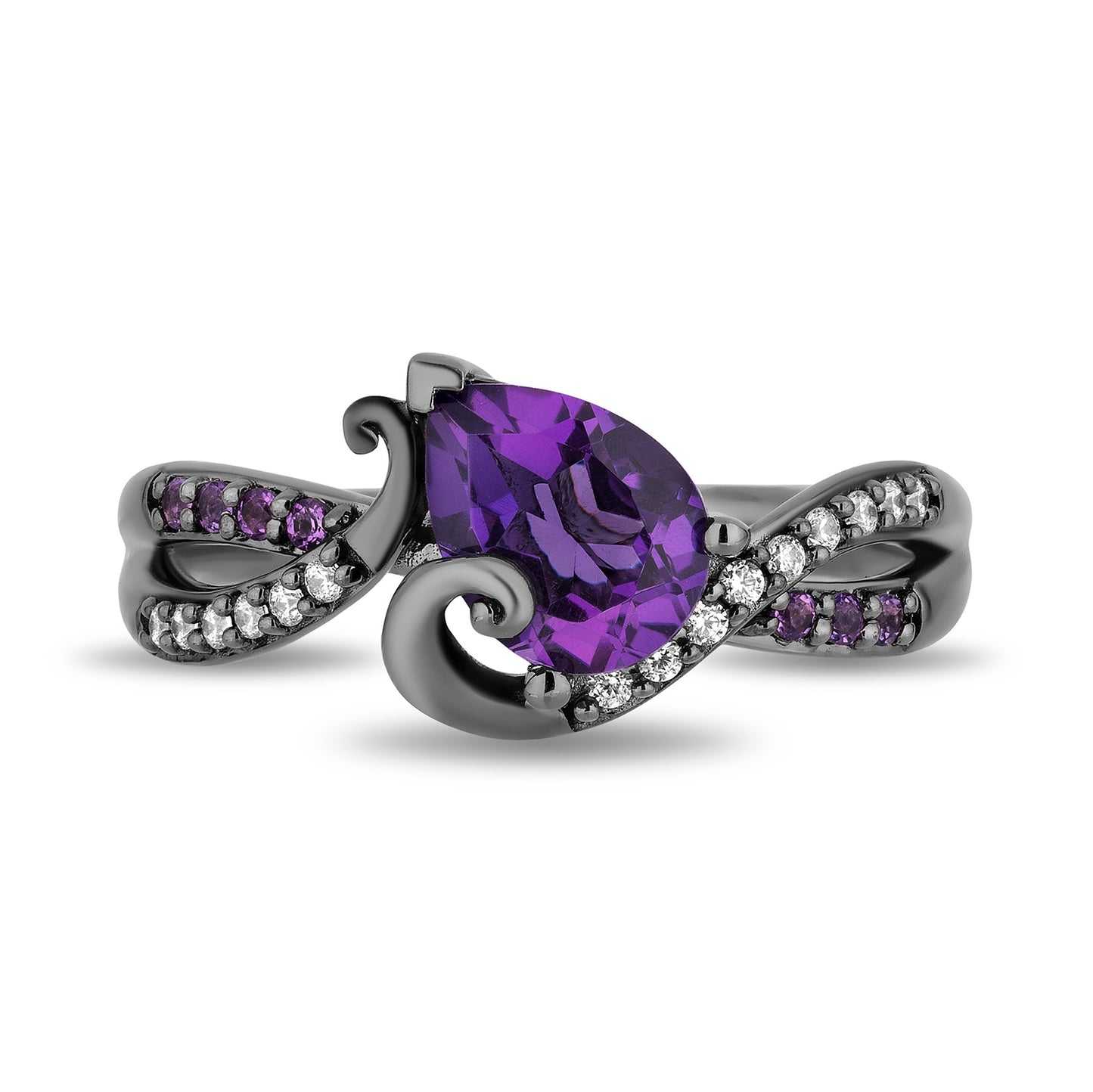 Enchanted Disney Fine Jewelry Black Rhodium over Sterling Silver with 1/10 CTTW Diamonds and Amethyst Ursula Ring