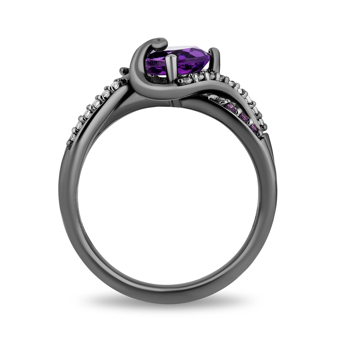 Enchanted Disney Fine Jewelry Black Rhodium over Sterling Silver with 1/10 CTTW Diamonds and Amethyst Ursula Ring