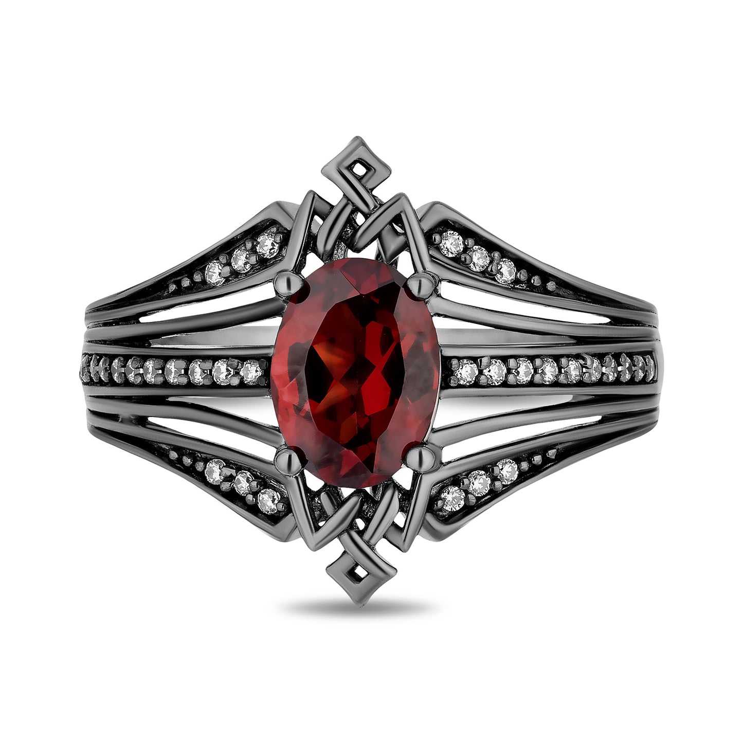 Enchanted Disney Fine Jewelry Black Rhodium over Sterling Silver with 1/8 CTTW Diamonds and Garnet Evil Queen Ring