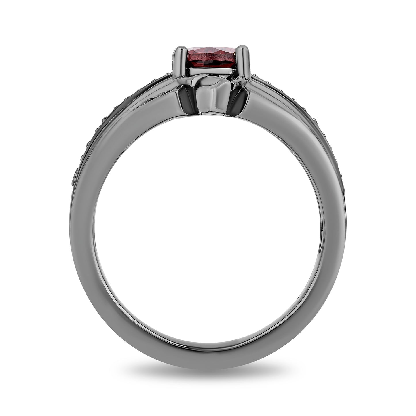 Enchanted Disney Fine Jewelry Black Rhodium over Sterling Silver with 1/8 CTTW Diamonds and Garnet Evil Queen Ring