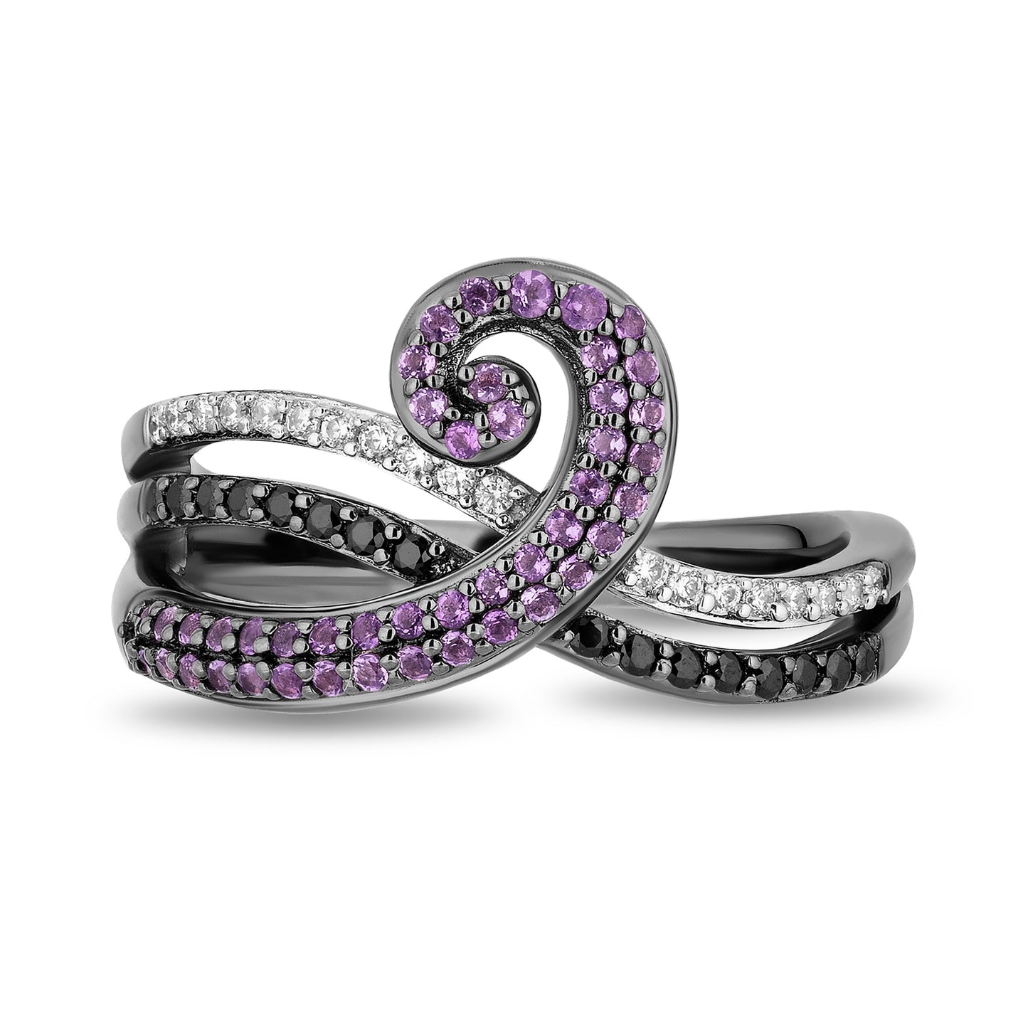 Enchanted Disney Fine Jewelry Black Rhodium over Sterling Silver with 1/5 CTTW Diamonds and Amethyst Ursula Ring