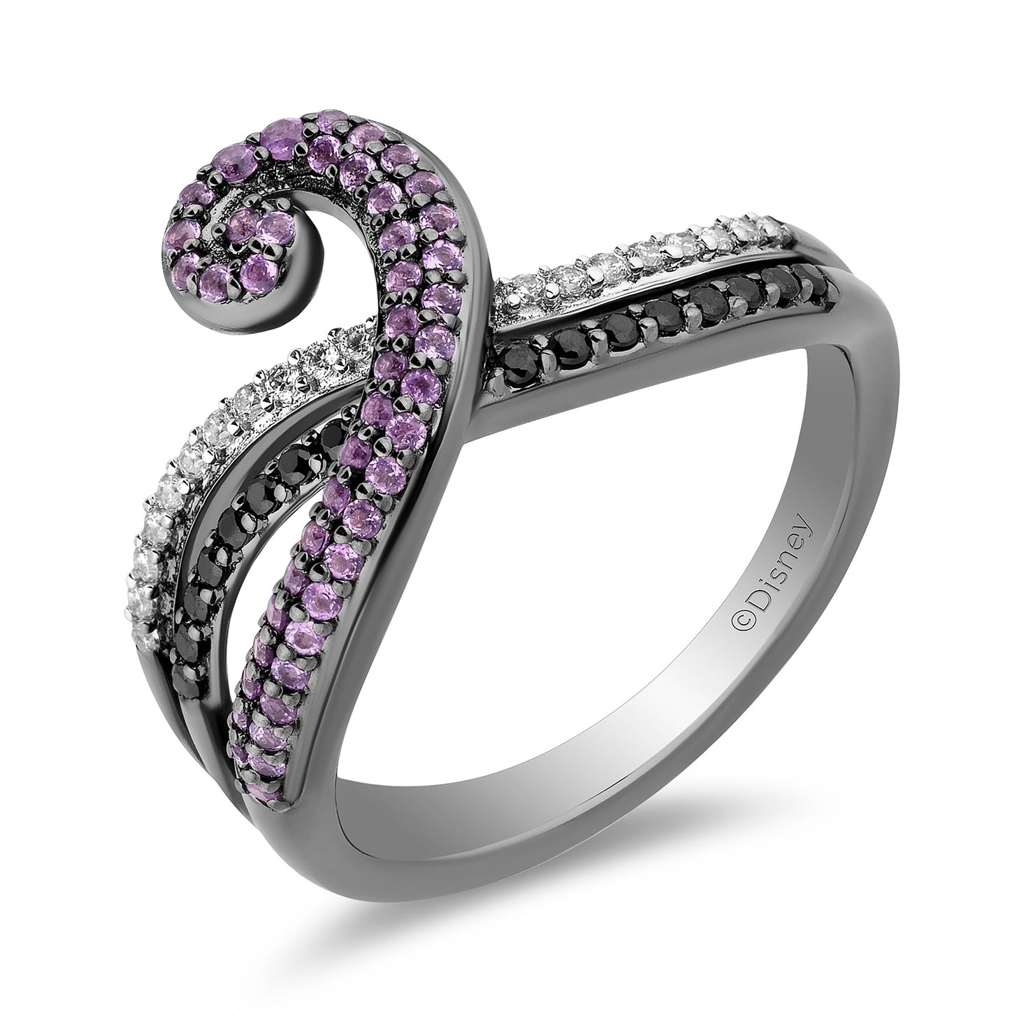 Enchanted Disney Fine Jewelry Black Rhodium over Sterling Silver with 1/5 CTTW Diamonds and Amethyst Ursula Ring