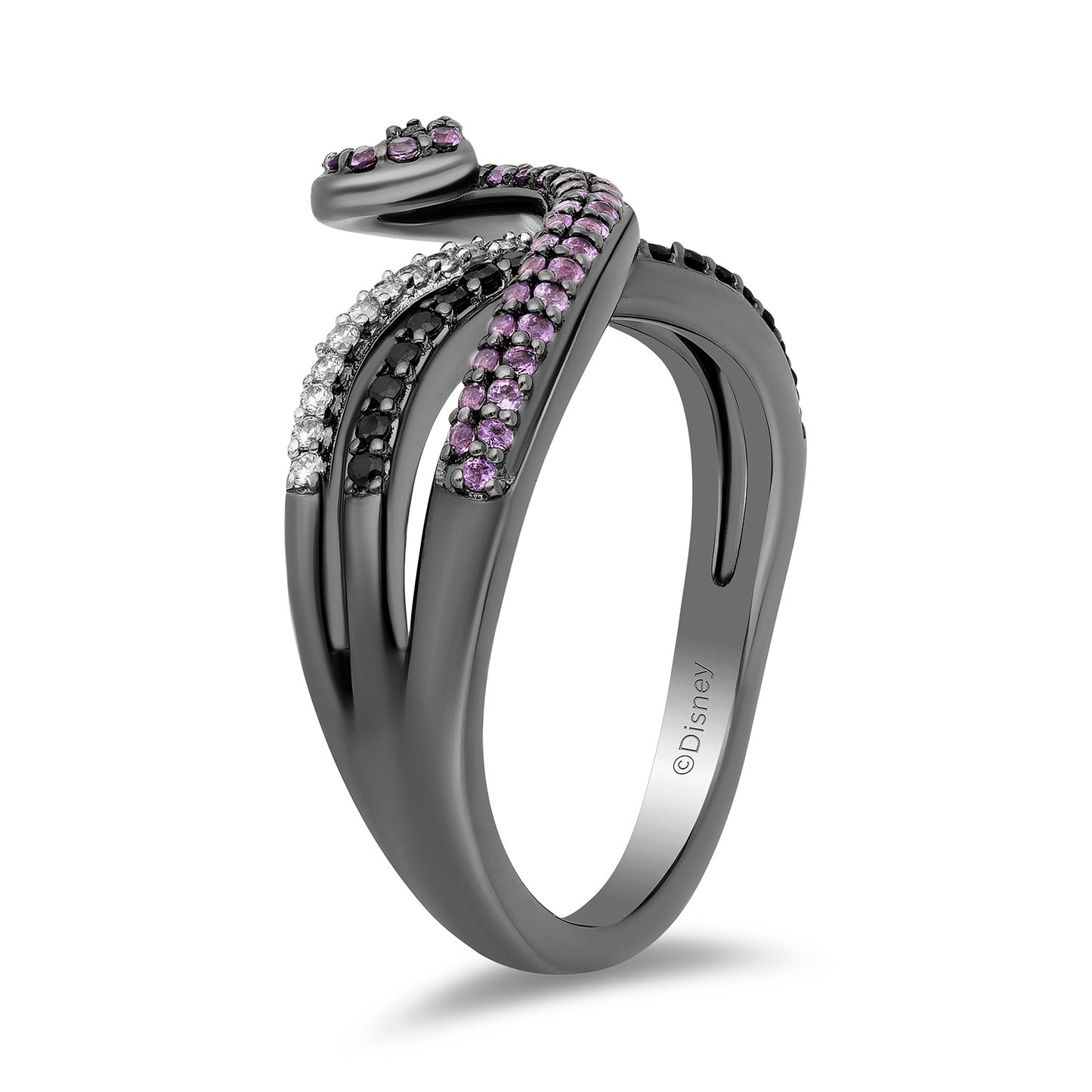 Enchanted Disney Fine Jewelry Black Rhodium over Sterling Silver with 1/5 CTTW Diamonds and Amethyst Ursula Ring