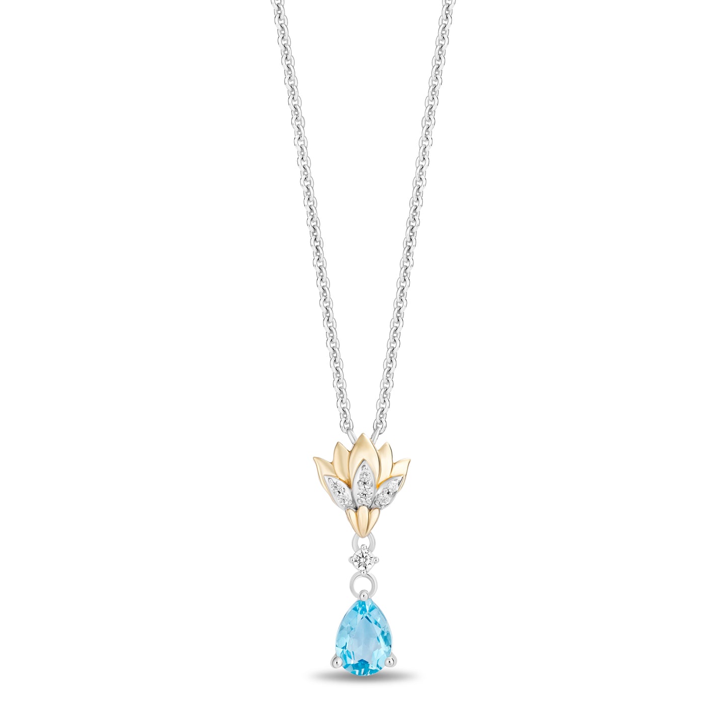 Enchanted Disney Fine Jewelry 14K Yellow Gold over Sterling Silver with 1/20 CTTW Diamonds and Sky Blue Topaz Jasmine Necklace
