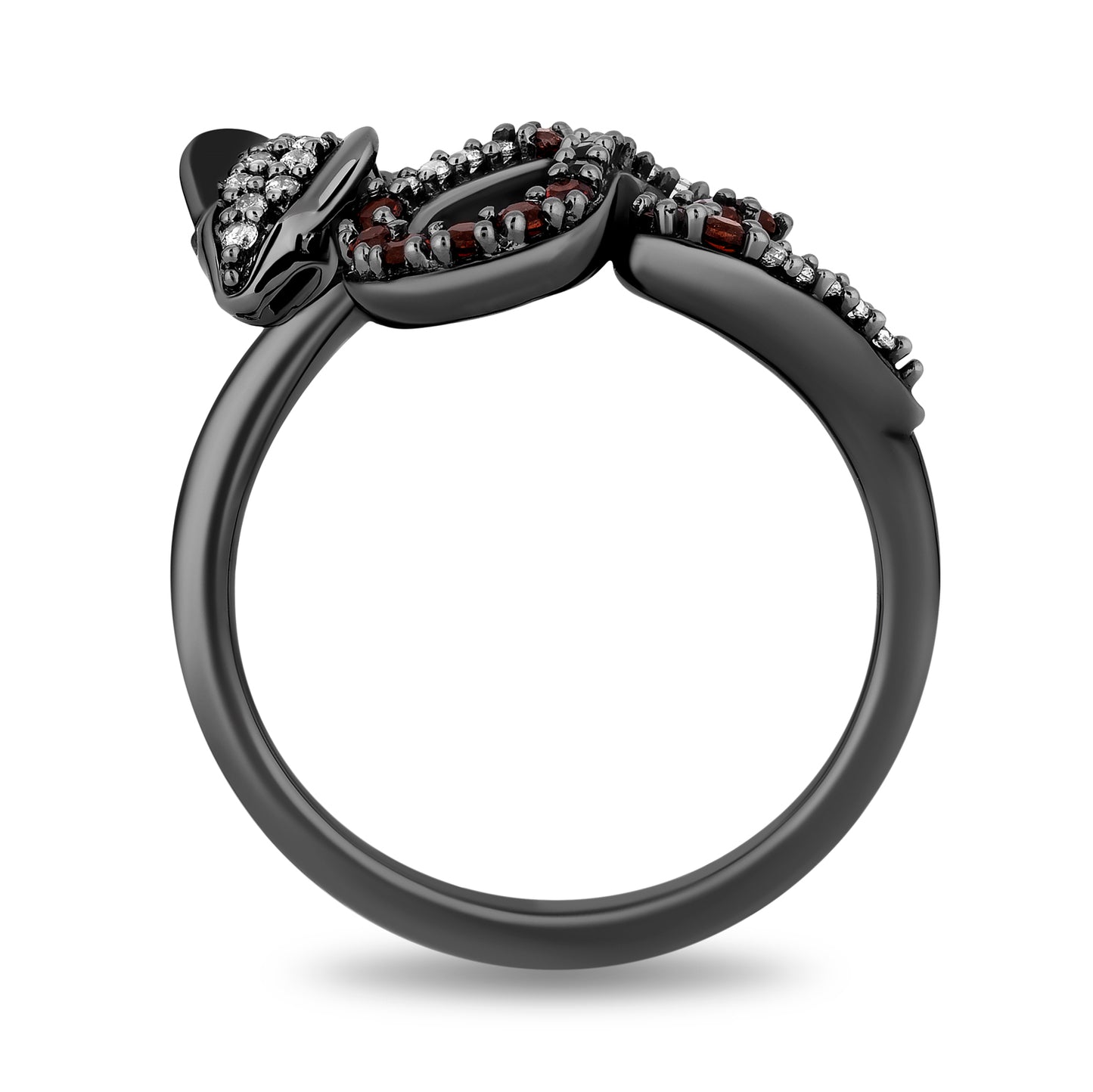 Enchanted Disney Fine Jewelry Black Rhodium over Sterling Silver with 1/6 CTTW Diamonds and Garnet Jafars Cobra Ring