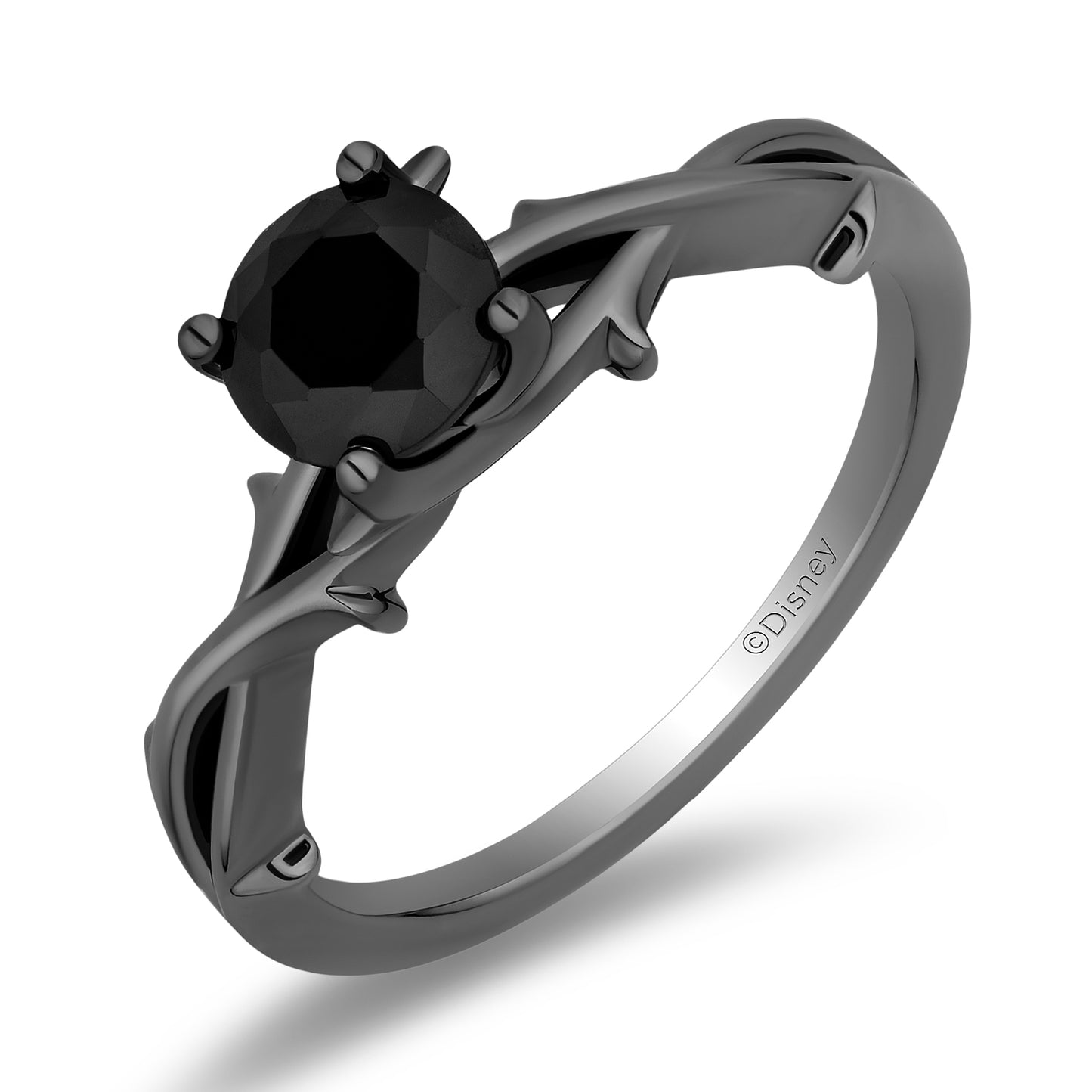 Enchanted Disney Fine Jewelry Black Rhodium over 14K White Gold with 1 CTTW Black Diamonds Maleficent Engagement Ring