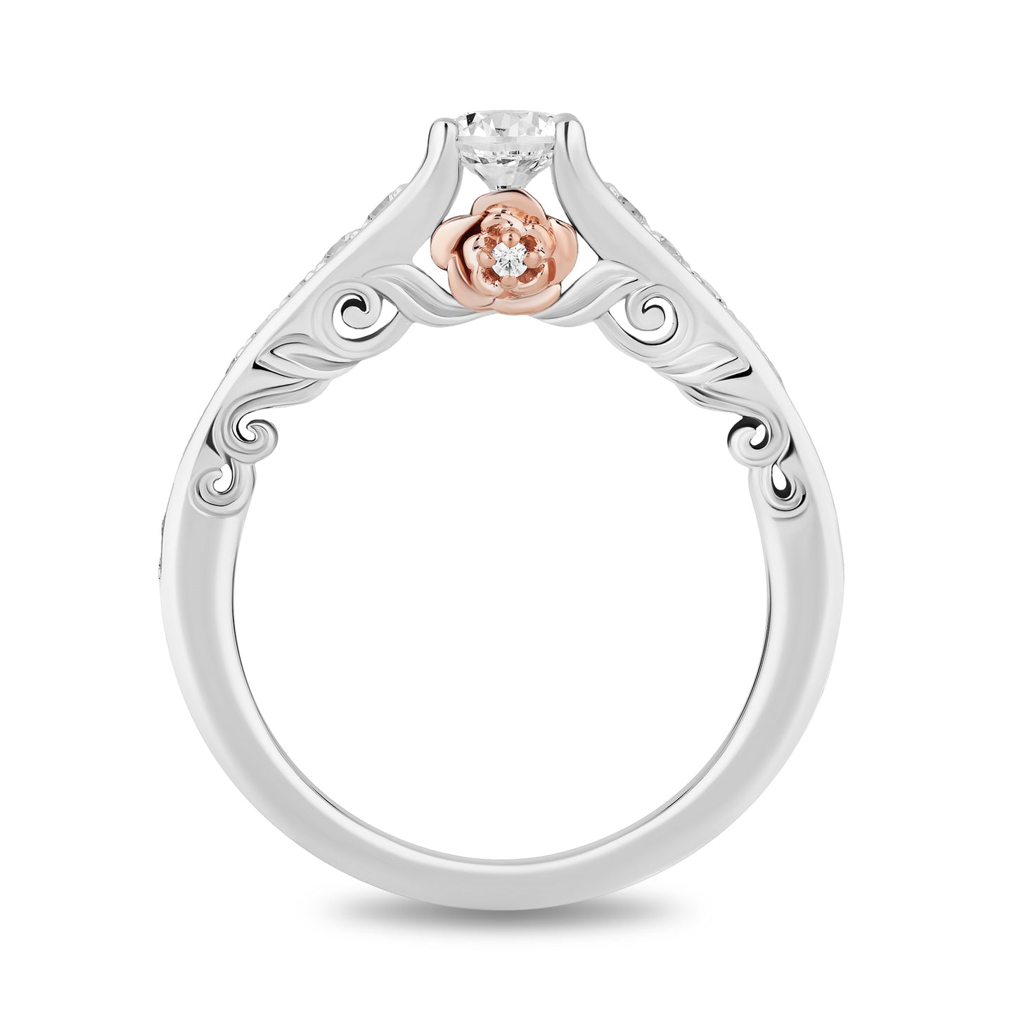 Enchanted Disney Fine Jewelry 14K White Gold and Rose Gold with 3/4 CTTW Diamonds Belle Engagement Ring