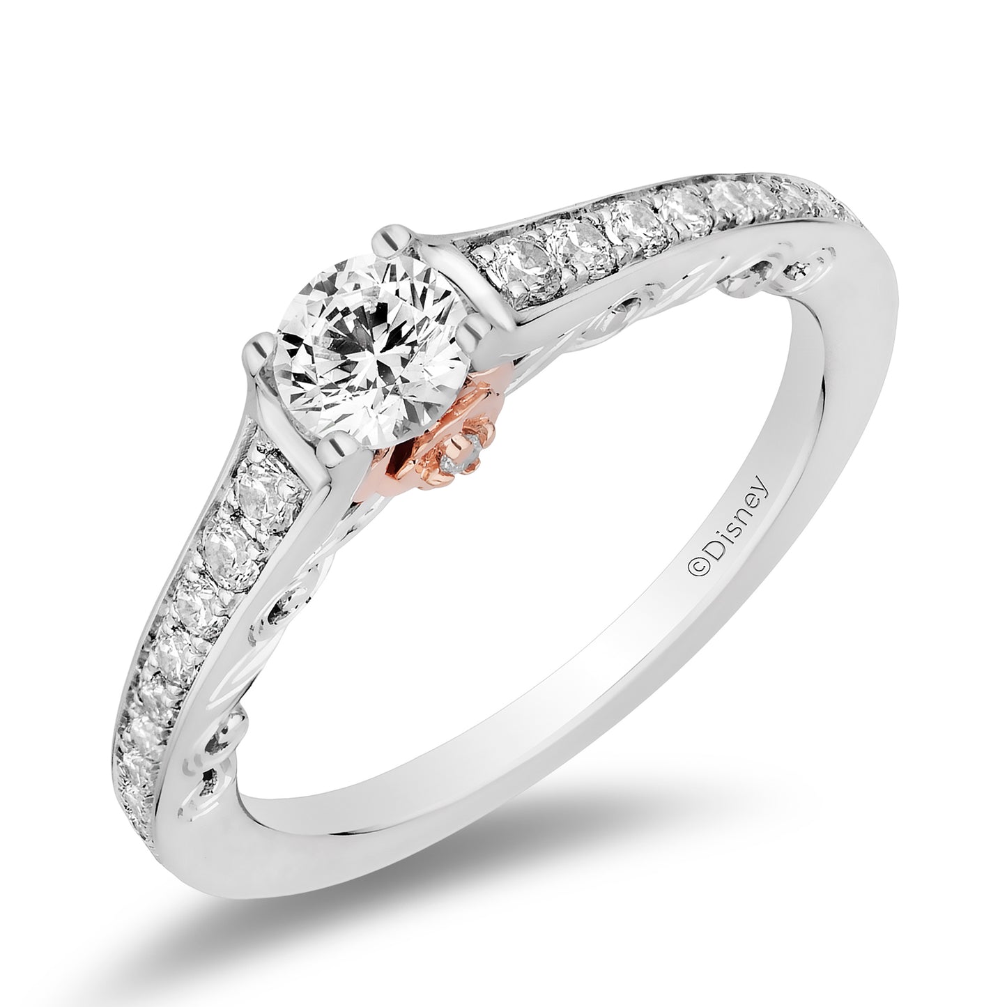 Enchanted Disney Fine Jewelry 14K White Gold and Rose Gold with 3/4 CTTW Diamonds Belle Engagement Ring