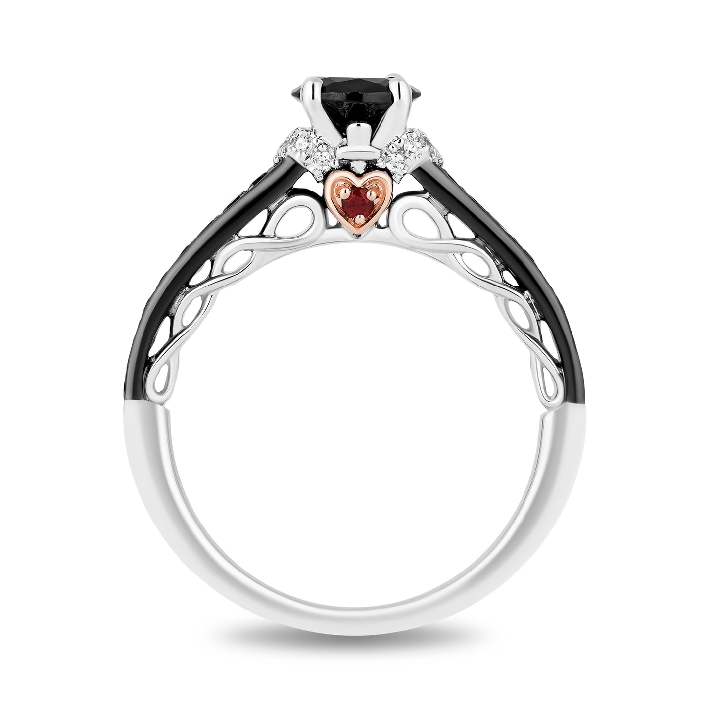 Enchanted Disney Fine Jewelry 14K White Gold and Rose Gold with 1 CTTW Diamonds and Garnet Evil Queen Engagement Ring