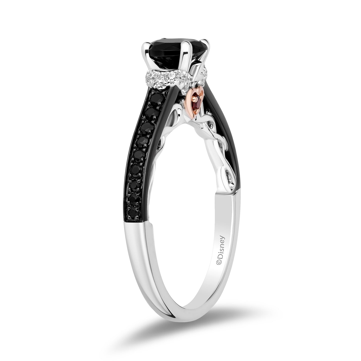 Enchanted Disney Fine Jewelry 14K White Gold and Rose Gold with 1 CTTW Diamonds and Garnet Evil Queen Engagement Ring
