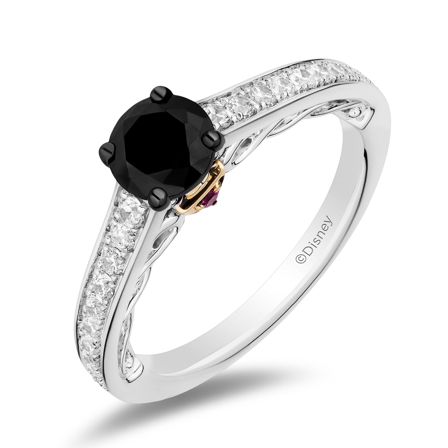 Enchanted Disney Fine Jewelry 14K White Gold and Yellow Gold with 1 CTTW Diamonds and Ruby Evil Queen Engagement Ring