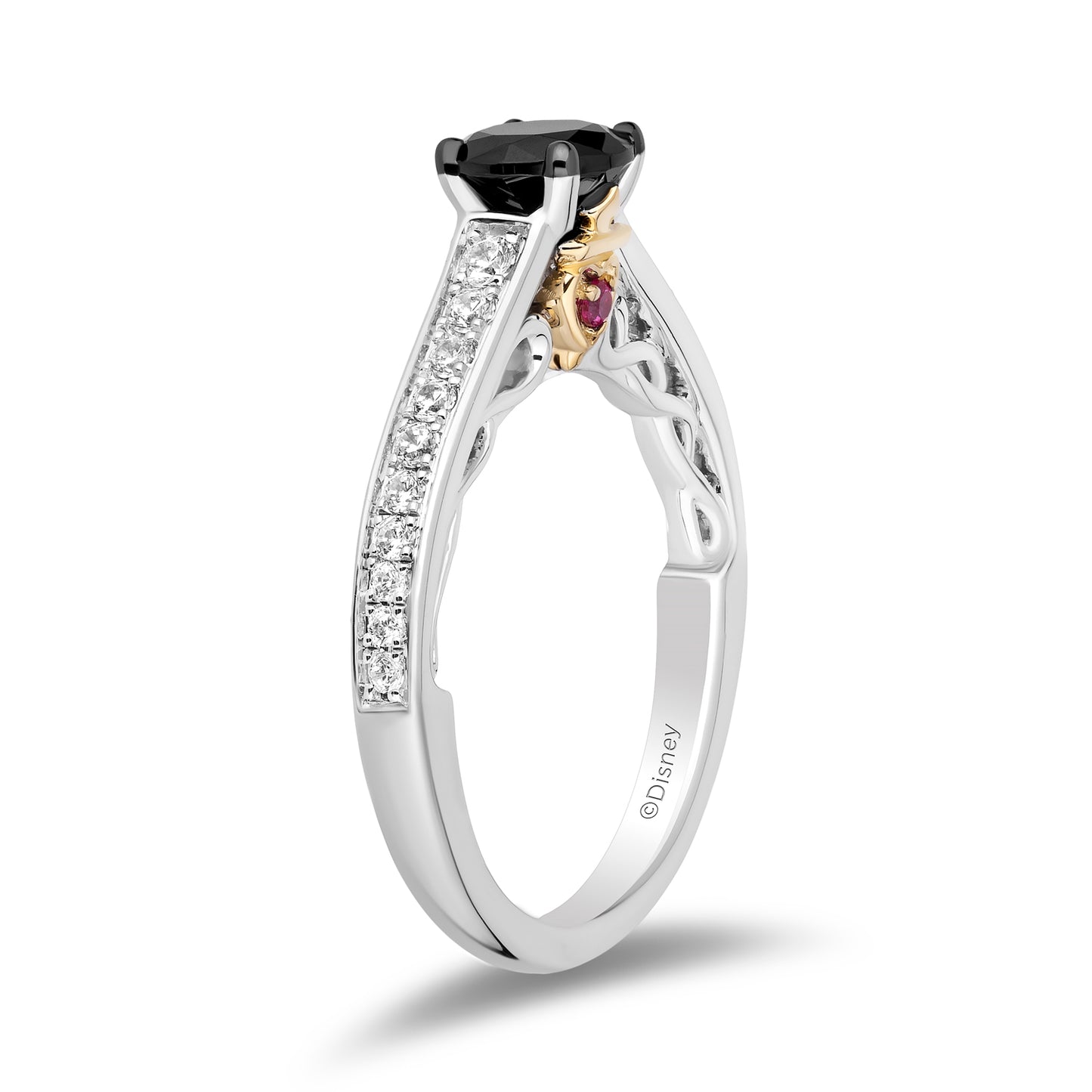 Enchanted Disney Fine Jewelry 14K White Gold and Yellow Gold with 1 CTTW Diamonds and Ruby Evil Queen Engagement Ring