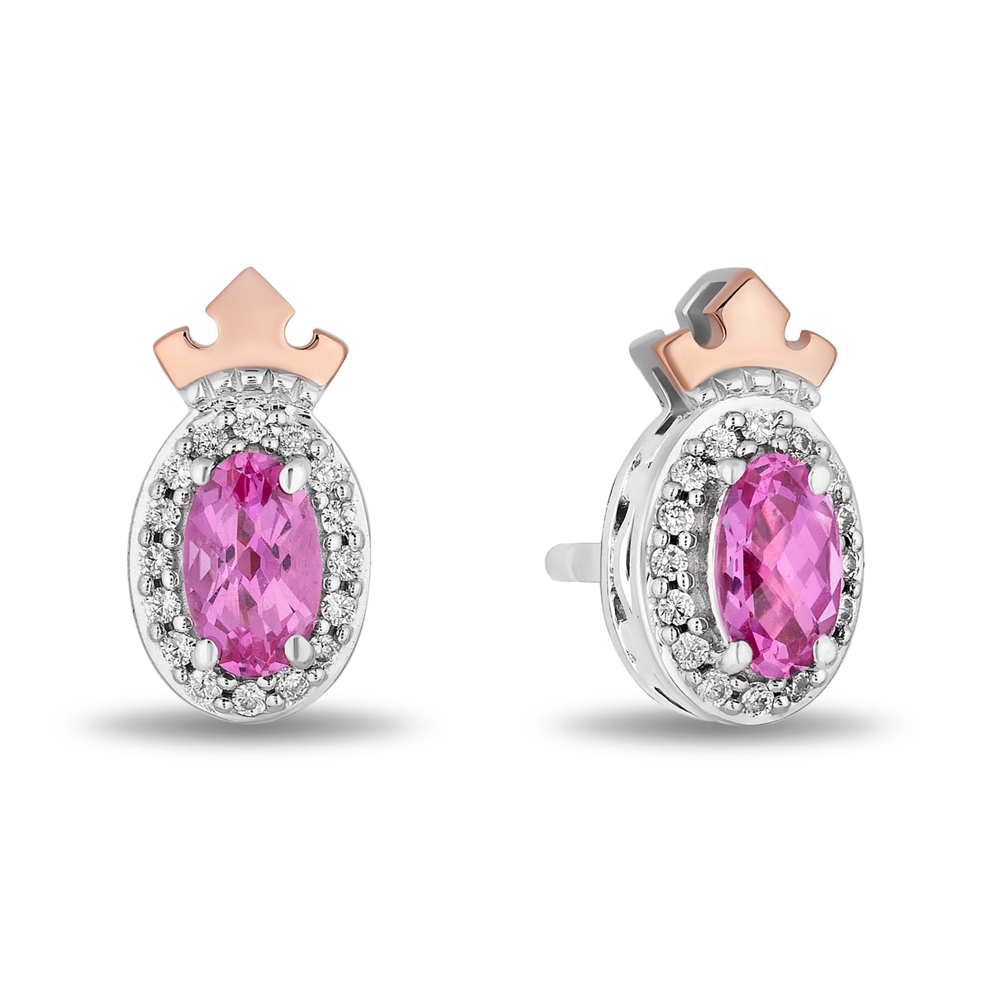 Enchanted Disney Fine Jewelry 14K Rose Gold Over Sterling Silver with 1/10 CTTW Diamonds and Created Pink Sapphire Aurora Earrings