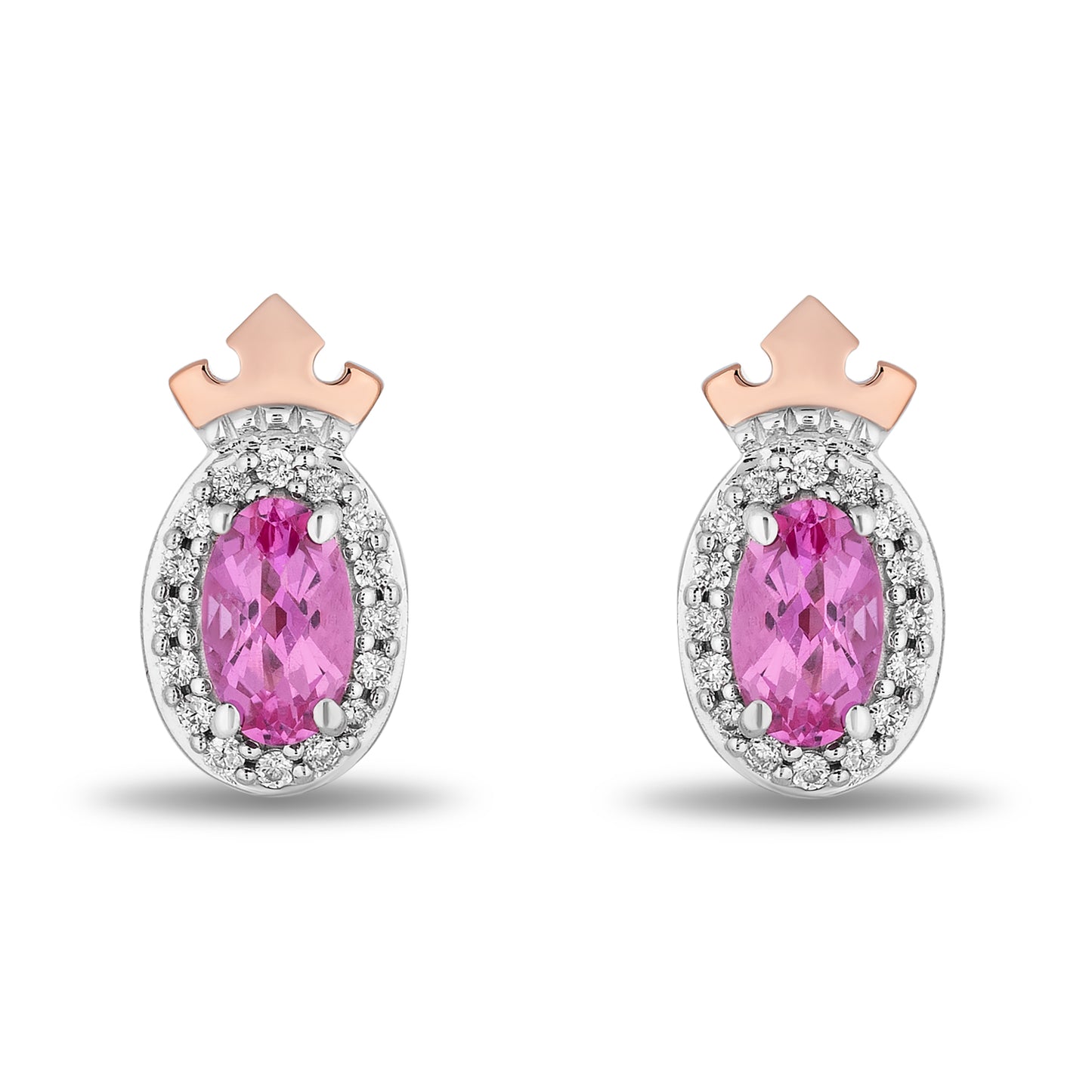 Enchanted Disney Fine Jewelry 14K Rose Gold Over Sterling Silver with 1/10 CTTW Diamonds and Created Pink Sapphire Aurora Earrings