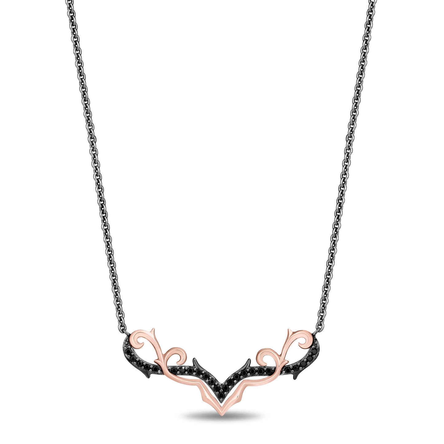 Enchanted Disney Fine Jewelry Black Rhodium and 14K Rose Gold Over Sterling Silver with 1/5 CTTW Black Diamonds Maleficent Necklace