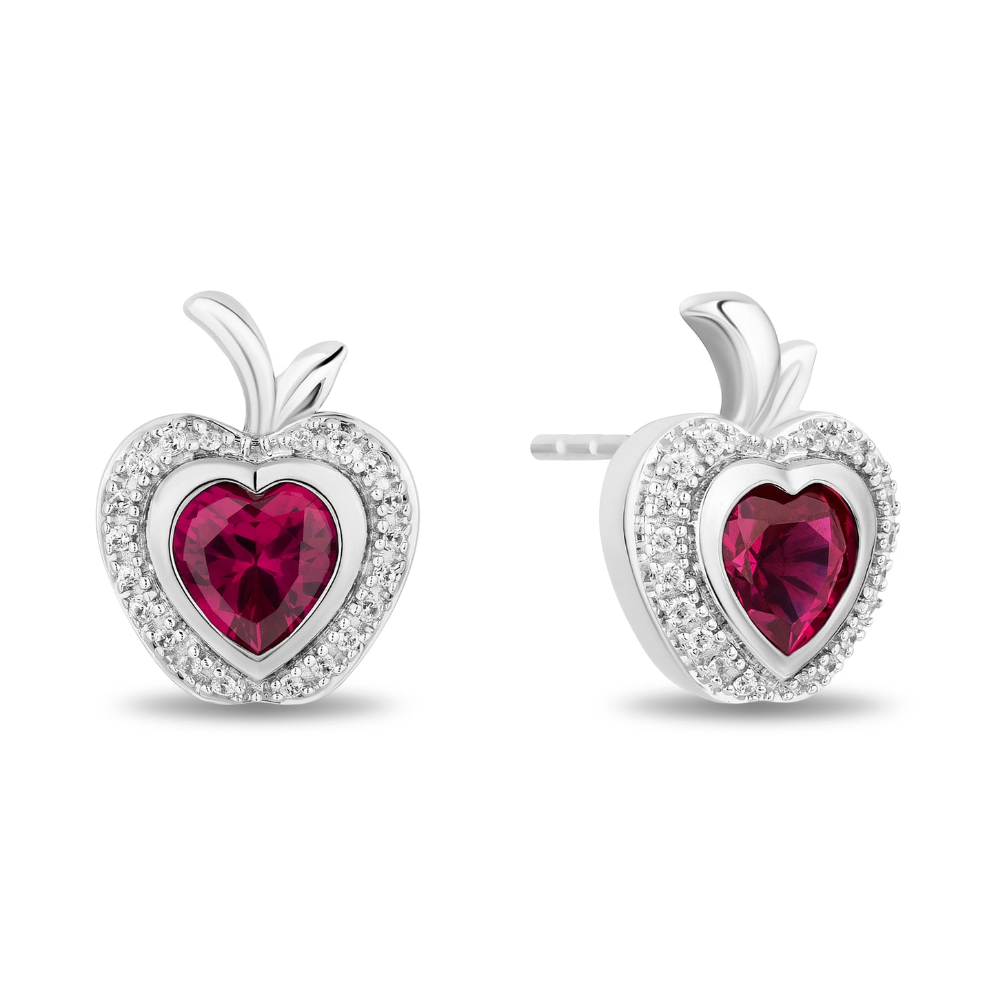 Enchanted Disney Fine Jewelry Sterling Silver with 1/10 CTTW Diamonds and Created Ruby Snow White Earrings