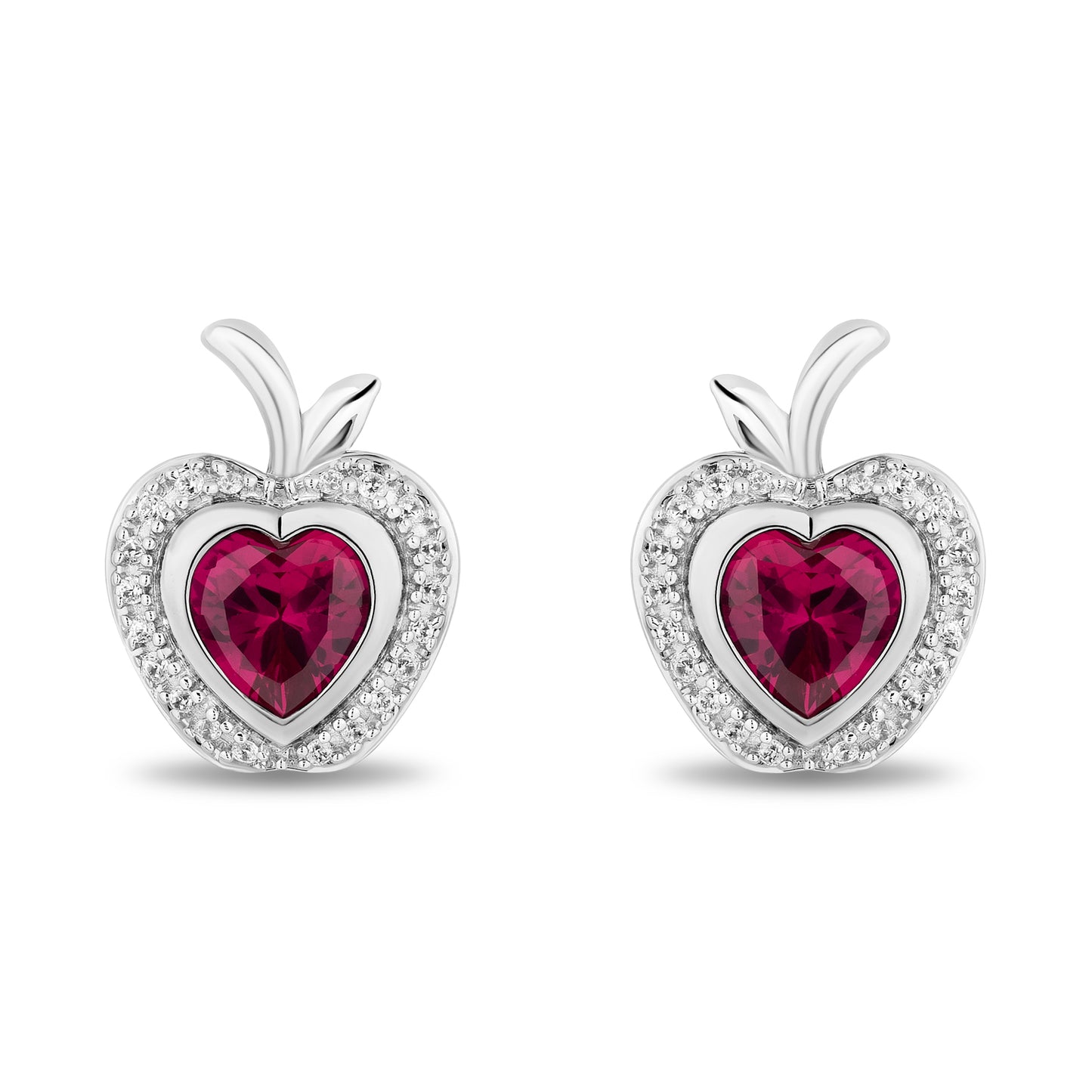 Enchanted Disney Fine Jewelry Sterling Silver with 1/10 CTTW Diamonds and Created Ruby Snow White Earrings