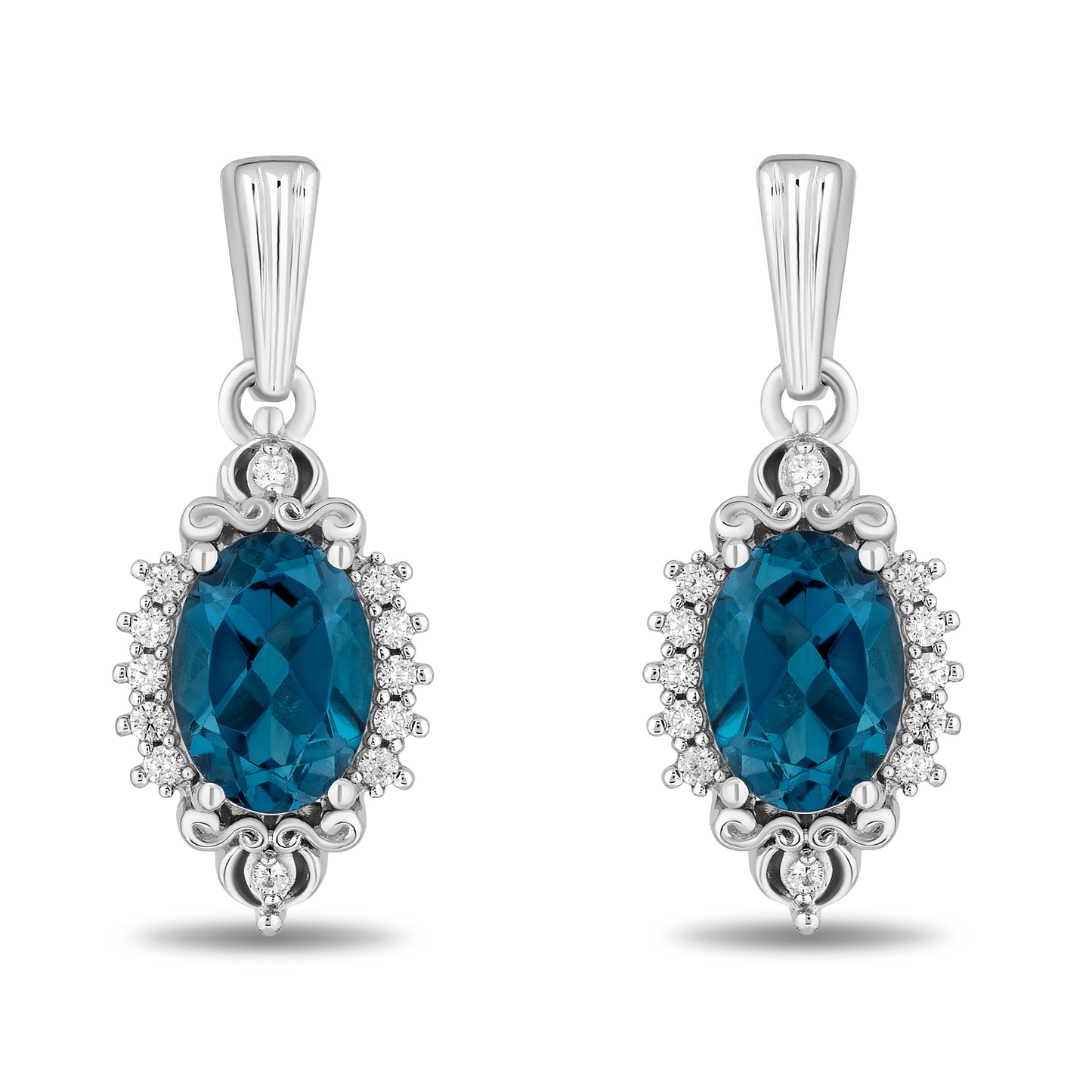 Enchanted Disney Fine Jewelry Sterling Silver with 1/8 CTTW Diamonds and London Blue Topaz Cinderella Earrings