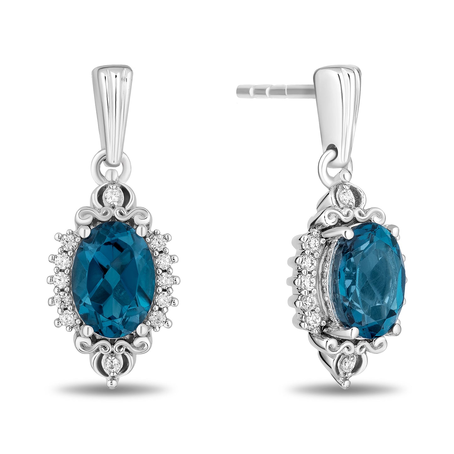 Enchanted Disney Fine Jewelry Sterling Silver with 1/8 CTTW Diamonds and London Blue Topaz Cinderella Earrings
