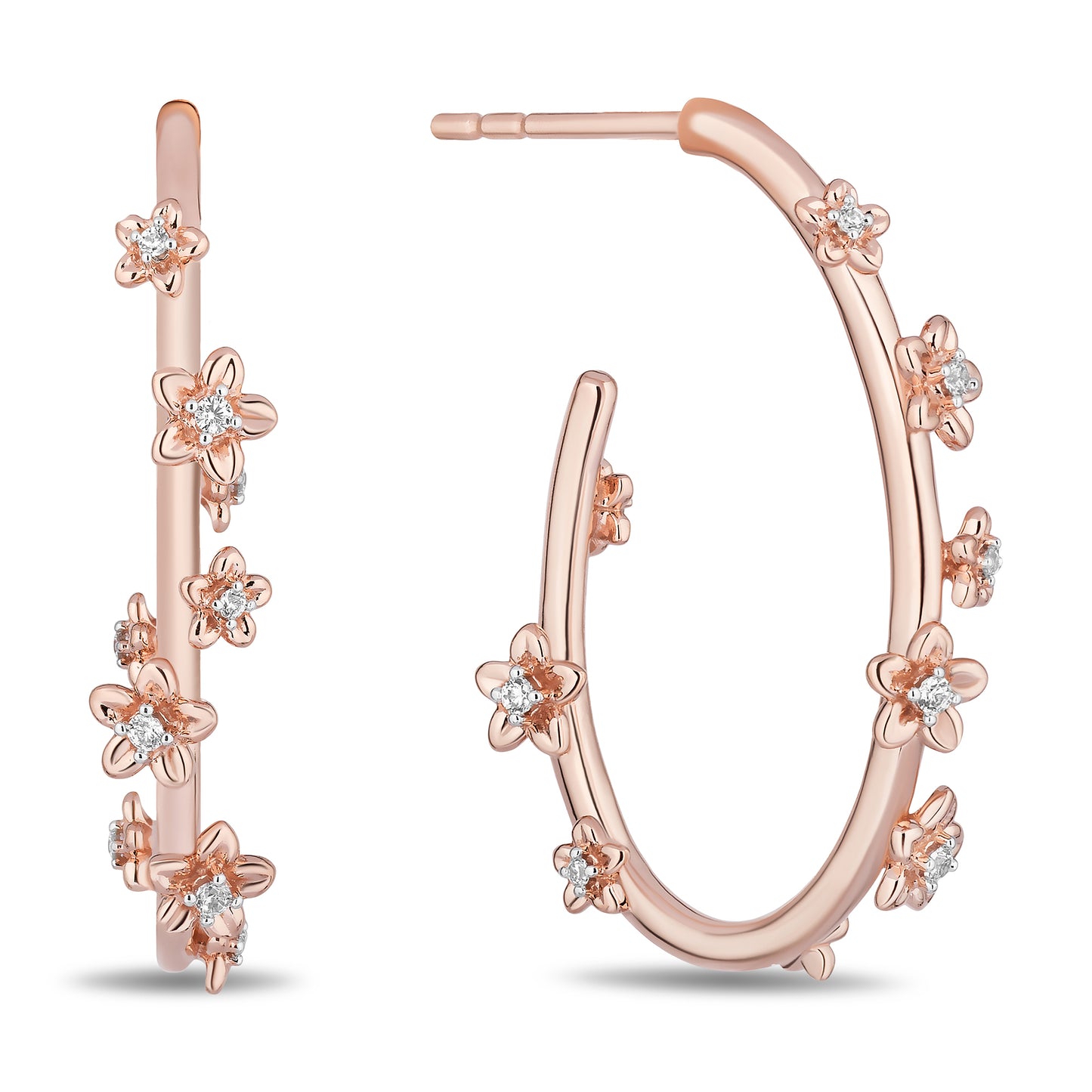 Enchanted Disney Fine Jewelry 14K Rose Gold Over Sterling Silver with 1/10 CTTW Diamonds Rapunzel Hoop Earrings