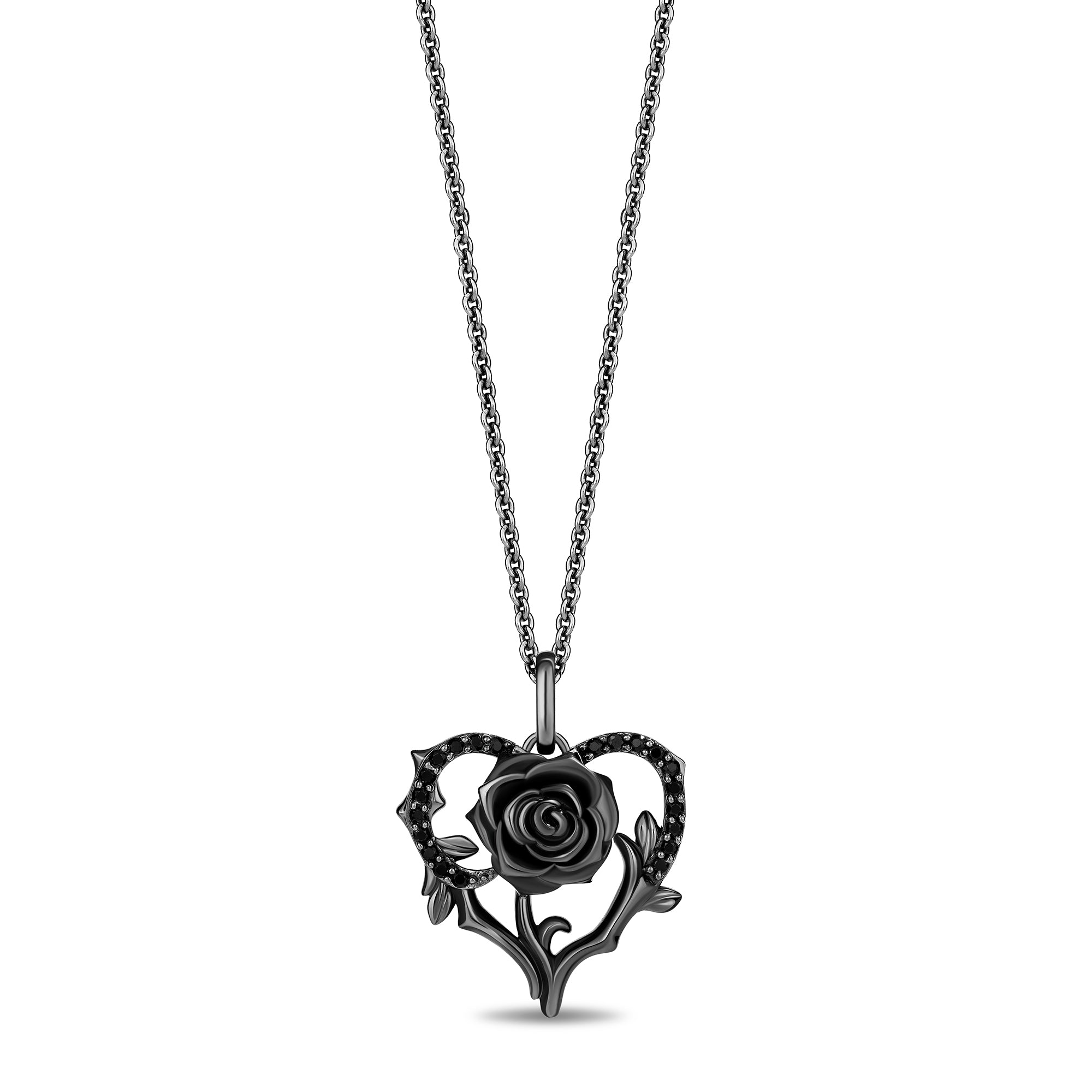 Disney Maleficent Inspired Diamonds Heart Rose Pendant Necklace in