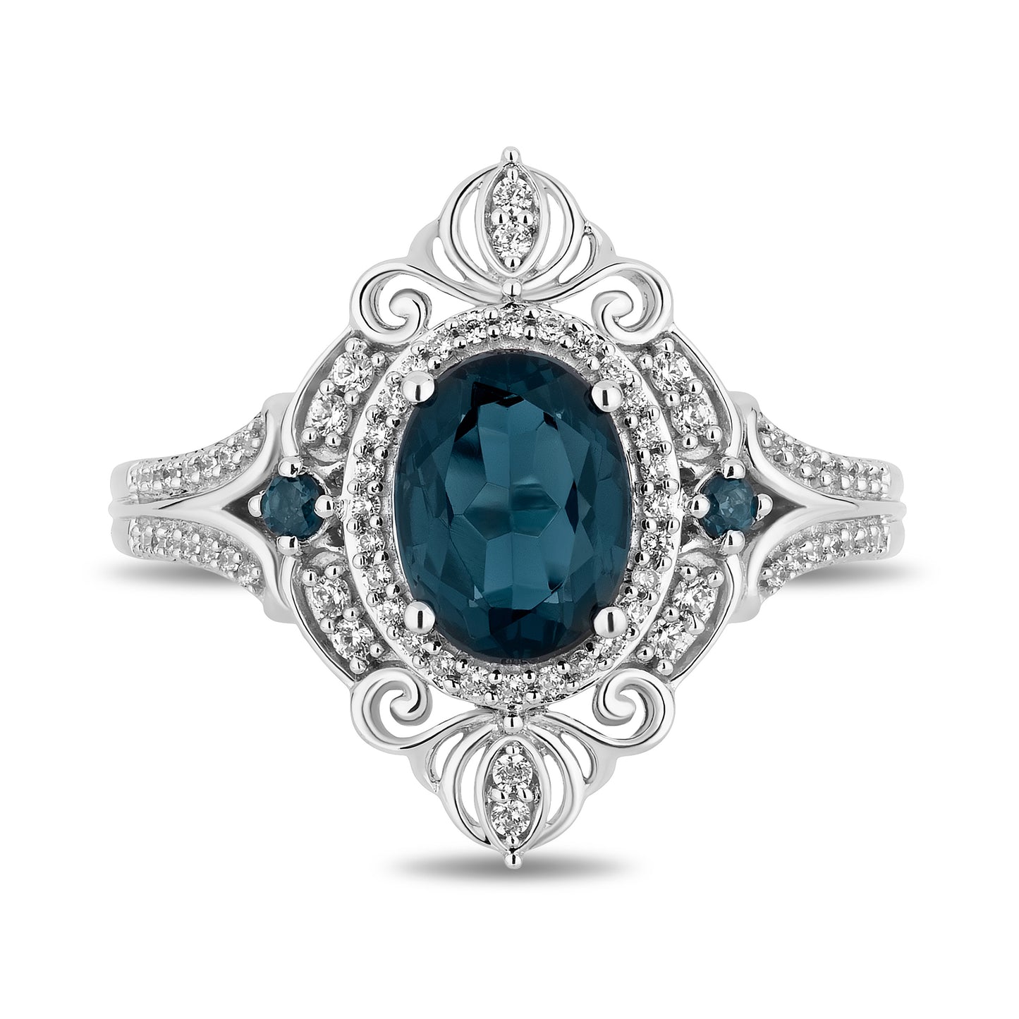 Enchanted Disney Fine Jewelry Sterling Silver with 1/5 CTTW Diamonds and London Blue Topaz Cinderella Ring