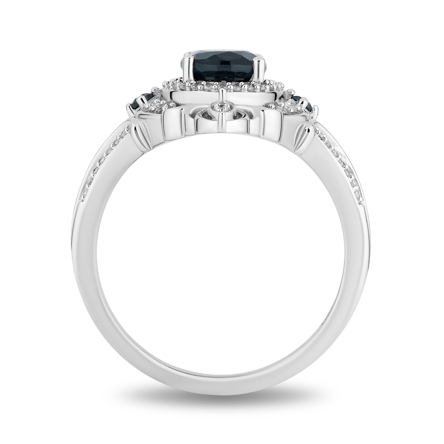 Enchanted Disney Fine Jewelry Sterling Silver with 1/5 CTTW Diamonds and London Blue Topaz Cinderella Ring