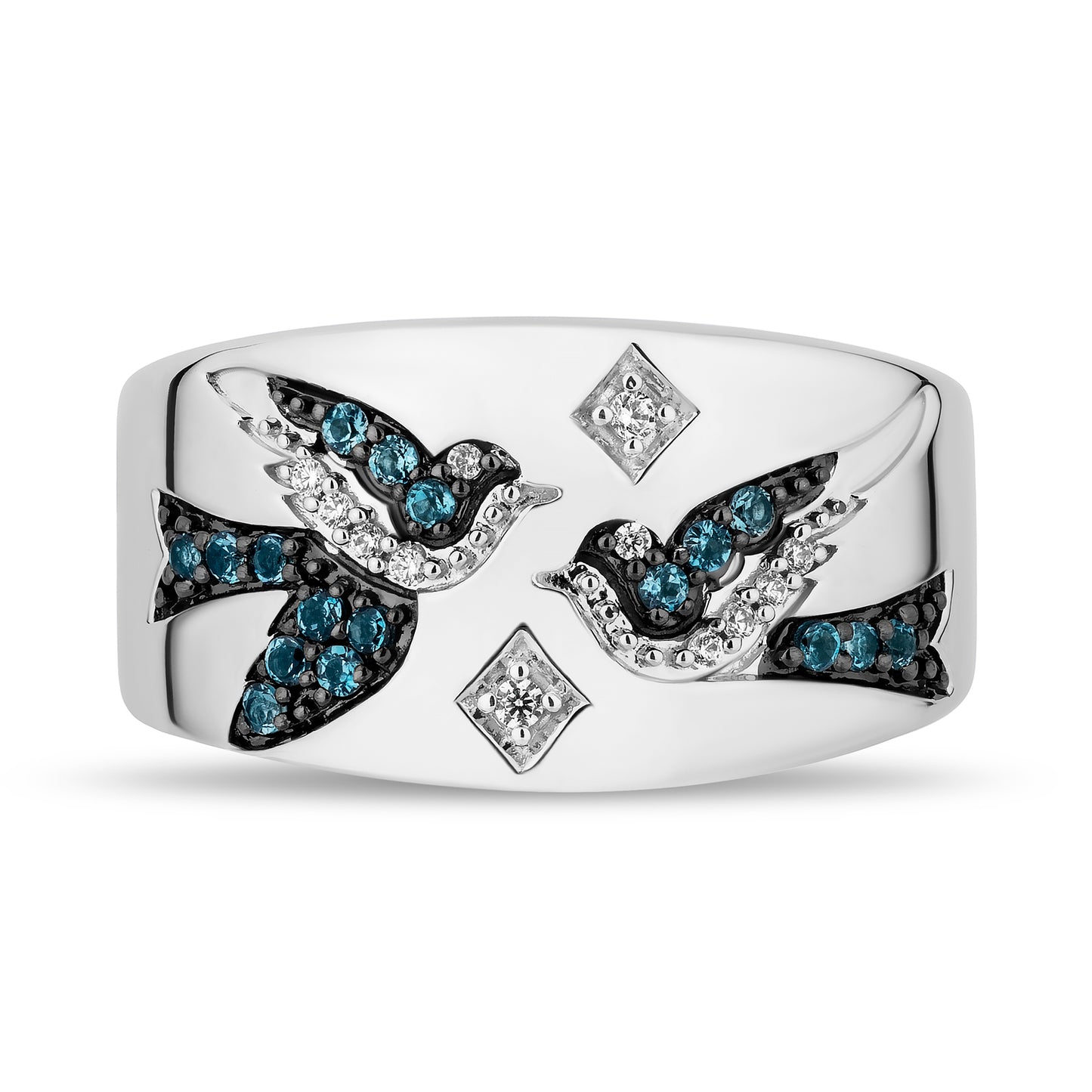 Enchanted Disney Fine Jewelry Sterling Silver with 1/20 CTTW Diamonds and London Blue Topaz Cinderella Ring