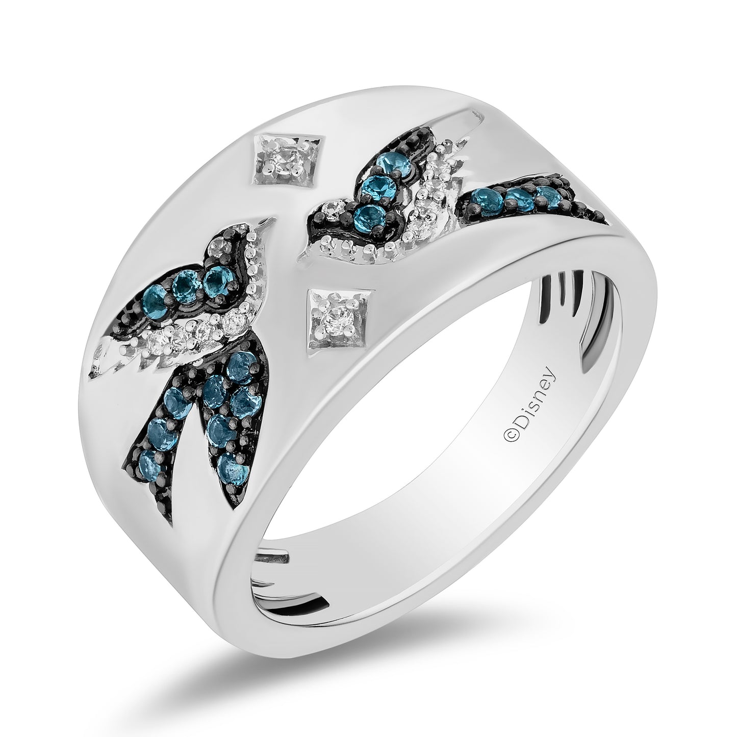 Enchanted Disney Fine Jewelry Sterling Silver with 1/20 CTTW Diamonds and London Blue Topaz Cinderella Ring