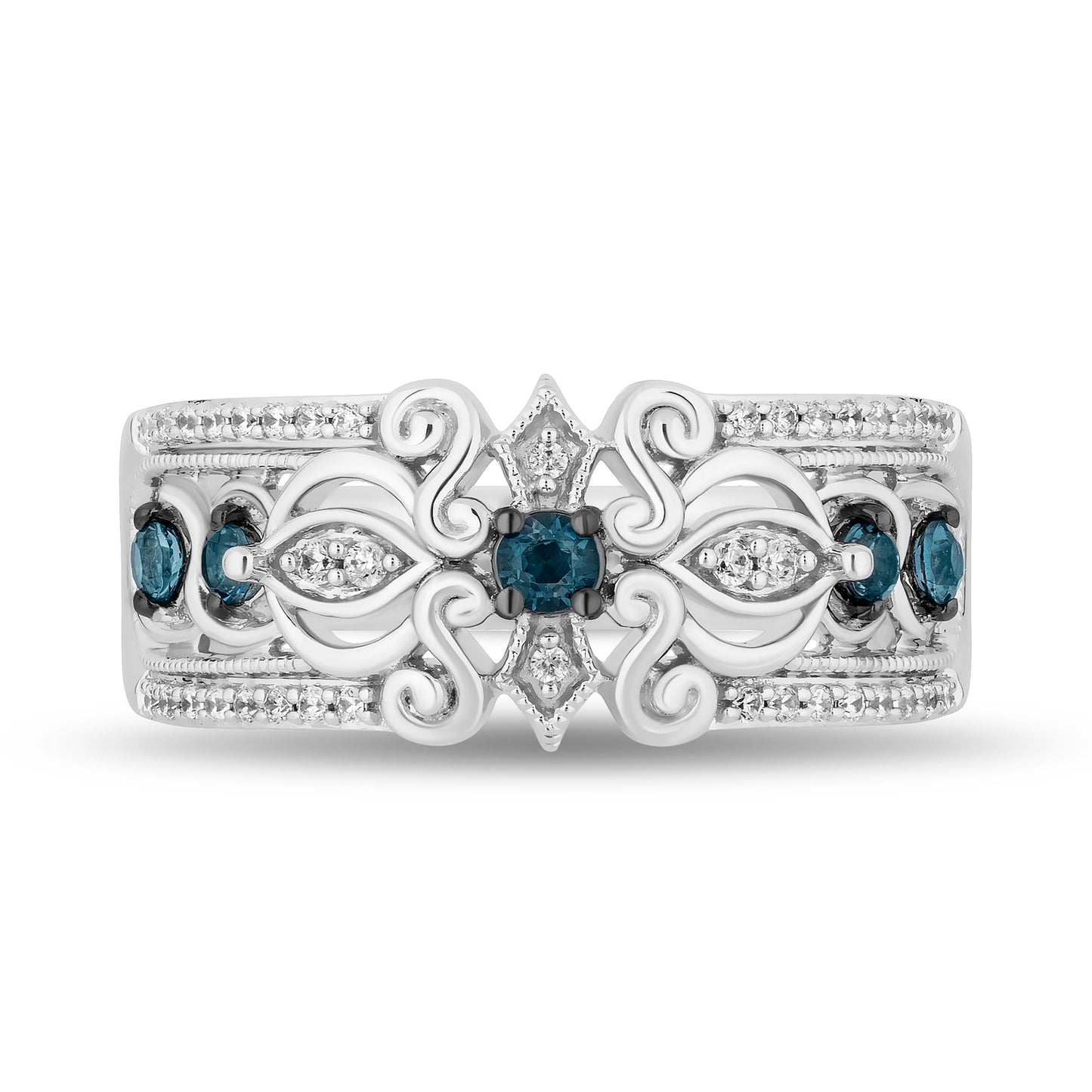 Enchanted Disney Fine Jewelry Sterling Silver with 1/6 CTTW Diamonds and London Blue Topaz Cinderella Ring