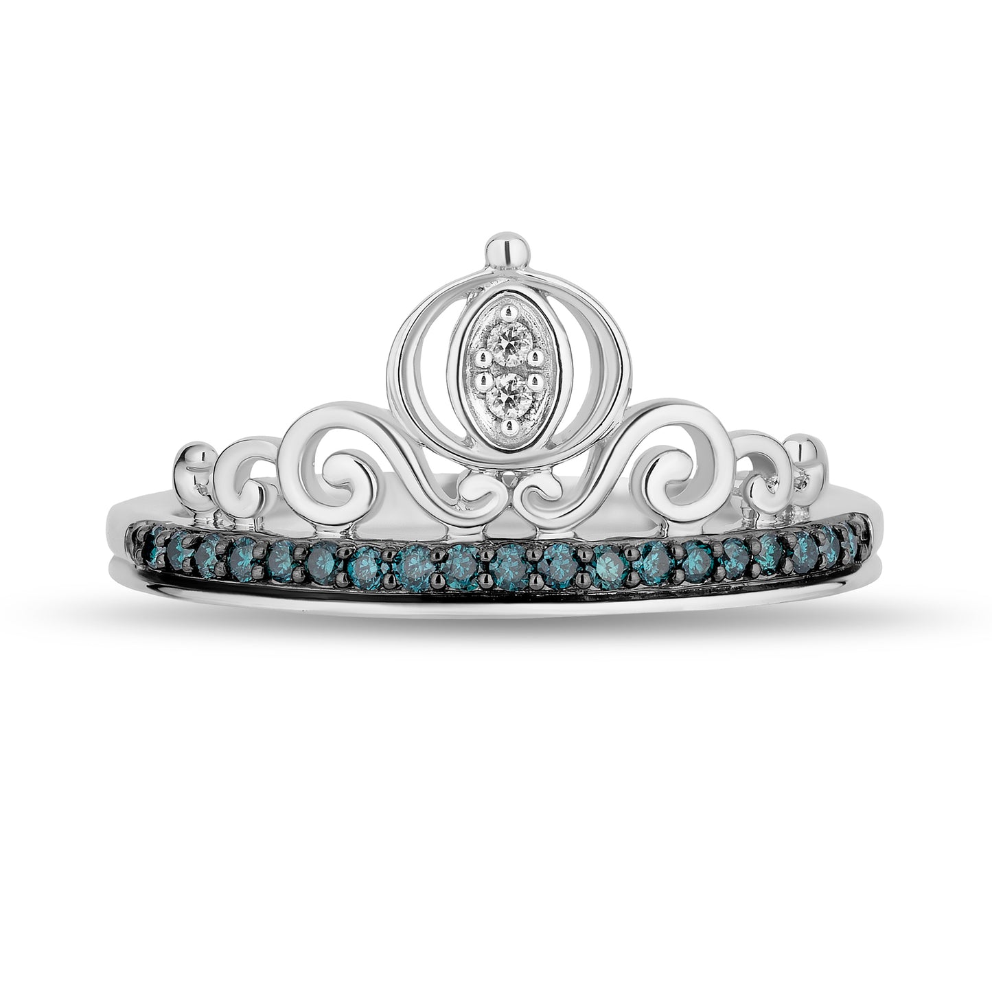 Enchanted Disney Fine Jewelry Sterling Silver with 1/6 CTTW White Diamonds and Blue Diamonds Cinderella Carriage Ring