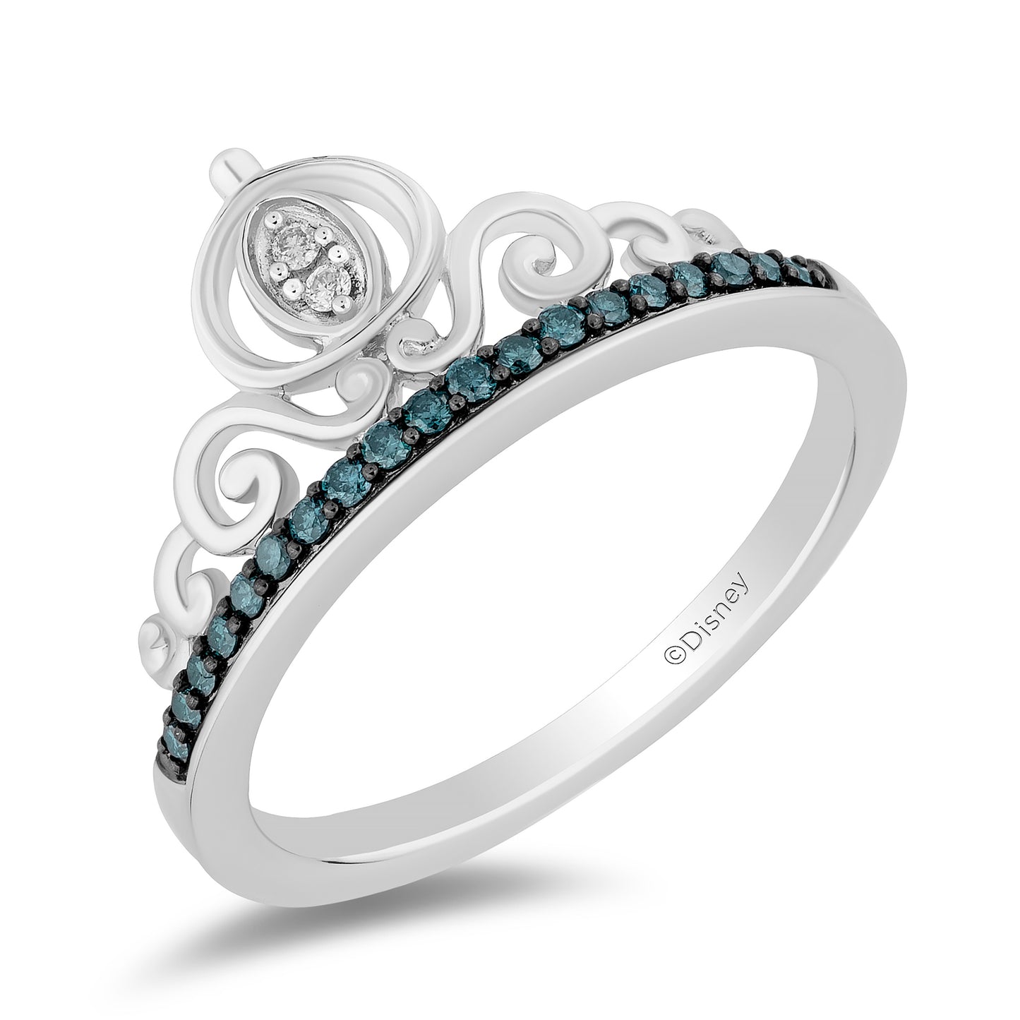Enchanted Disney Fine Jewelry Sterling Silver with 1/6 CTTW White Diamonds and Blue Diamonds Cinderella Carriage Ring
