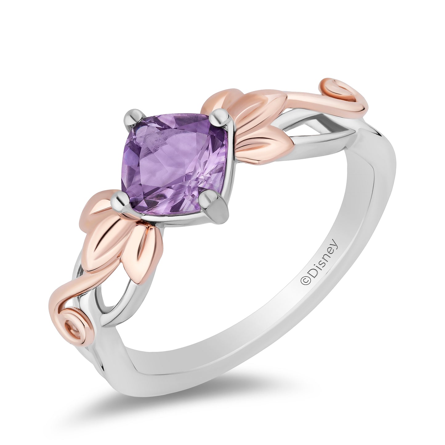 Enchanted Disney Fine Jewelry Sterling Silver and 10K Rose Gold with Amethyst Rapunzel Ring