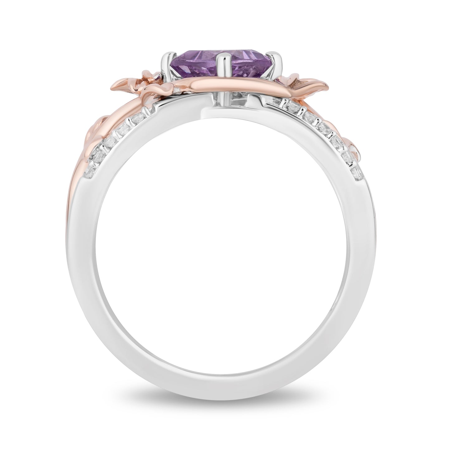 Enchanted Disney Fine Jewelry Sterling Silver and 10K Rose Gold with 1/10 CTTW Diamonds and Rose De France Rapunzel Ring