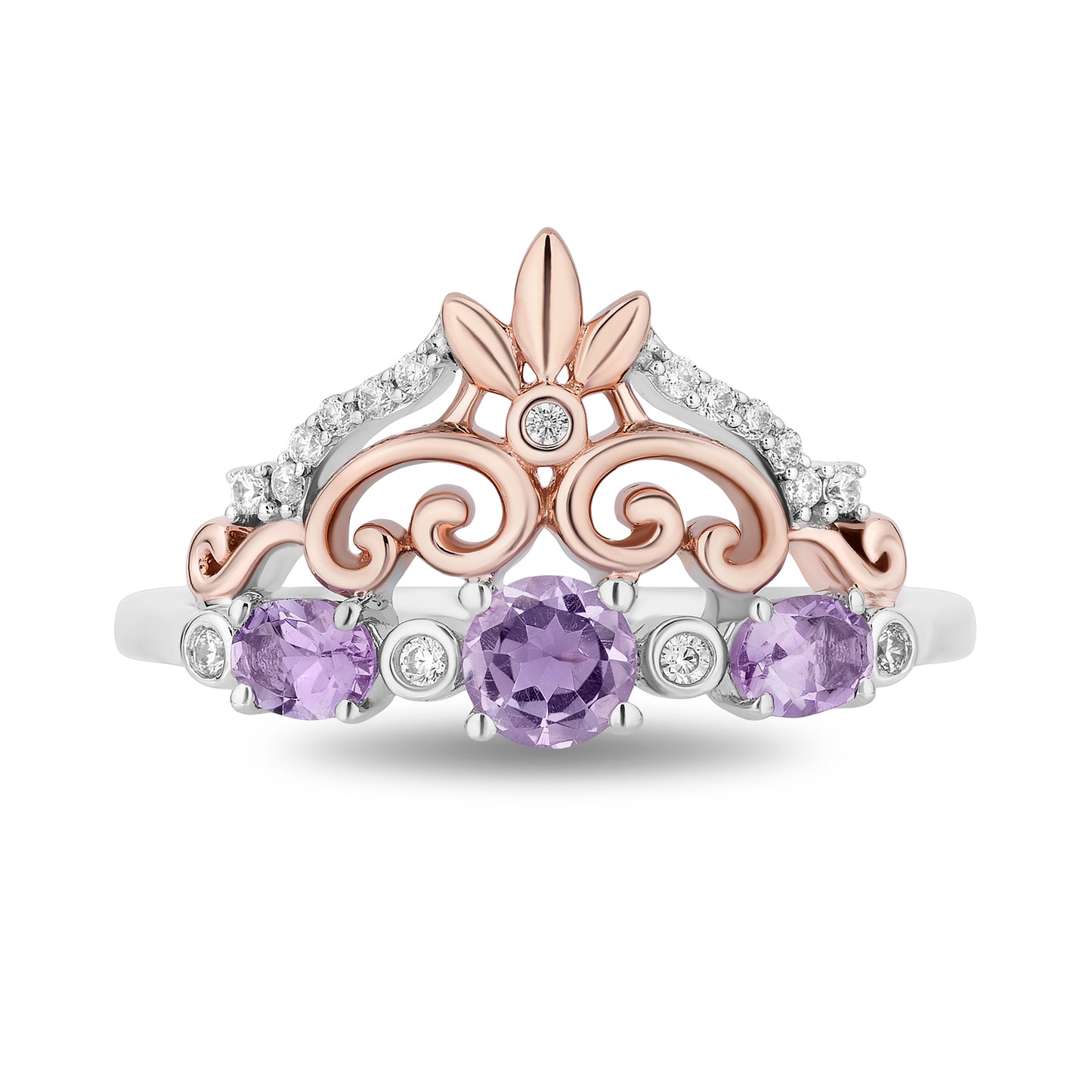 Enchanted Disney Fine Jewelry 14K Rose Gold Over Sterling Silver with 1/10 CTTW Diamonds and Amethyst Rapunzel Ring