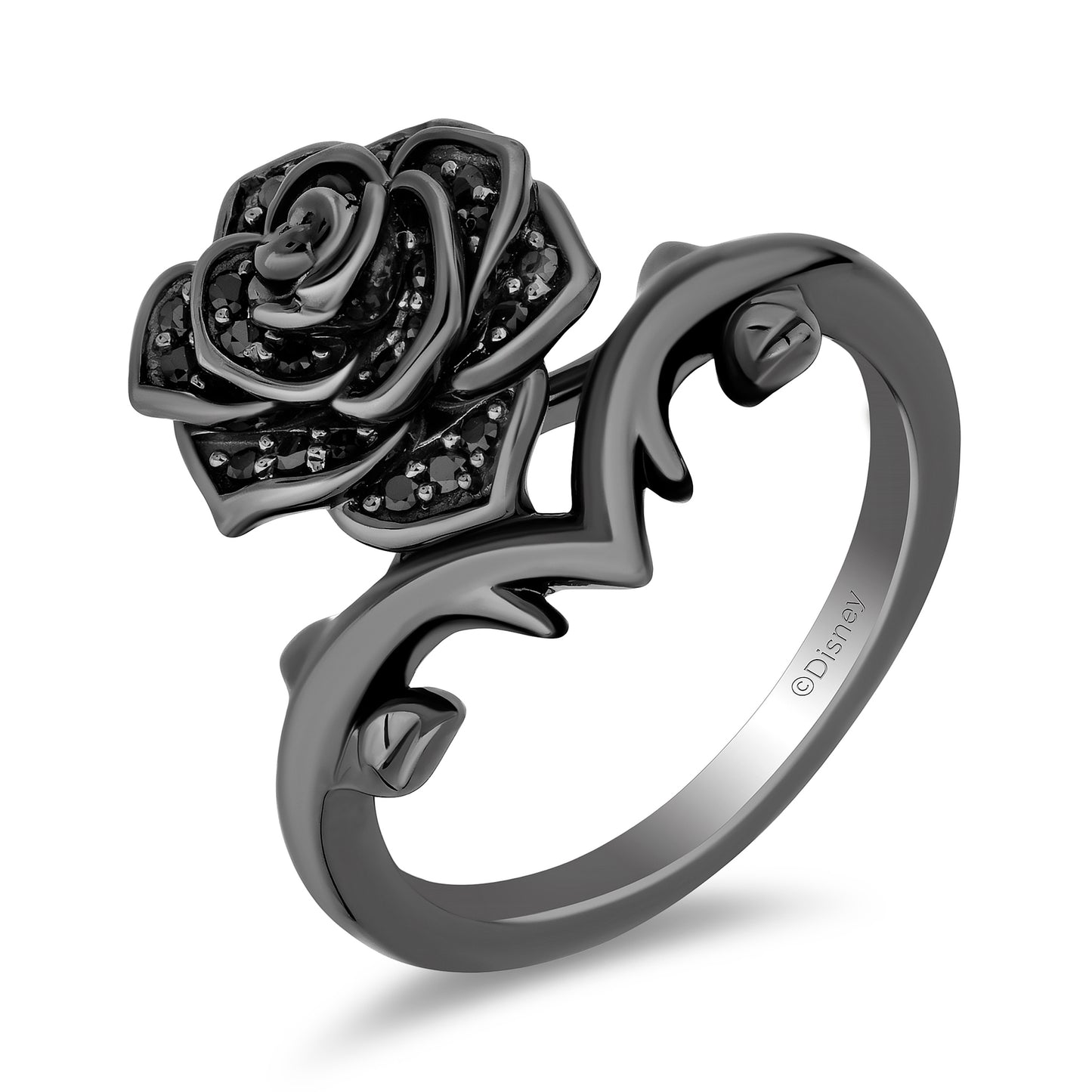 Enchanted Disney Fine Jewelry Black Rhodium Over Sterling Silver with 1/5 CTTW Black Diamonds Maleficent Ring