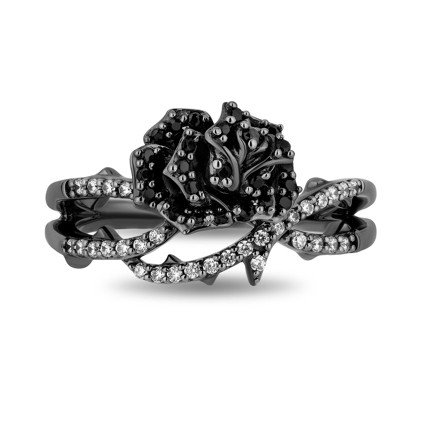 Enchanted Disney Fine Jewelry Black Rhodium Over Sterling Silver with 3/8 CTTW White Diamonds and Black Diamonds Maleficent Ring