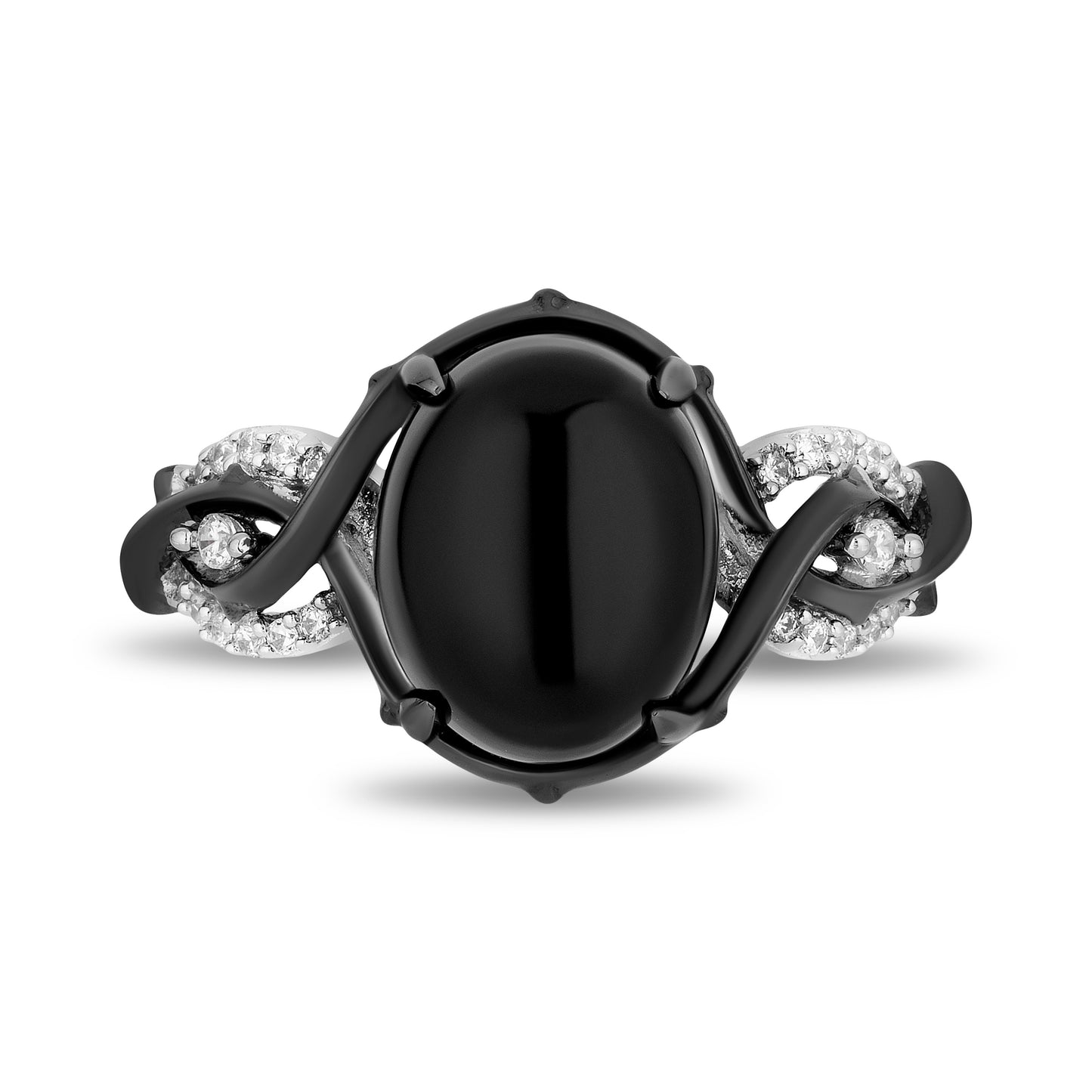 Enchanted Disney Fine Jewelry Black Rhodium Over Sterling Silver with 1/10 CTTW Diamonds and Black Onyx Maleficent Ring