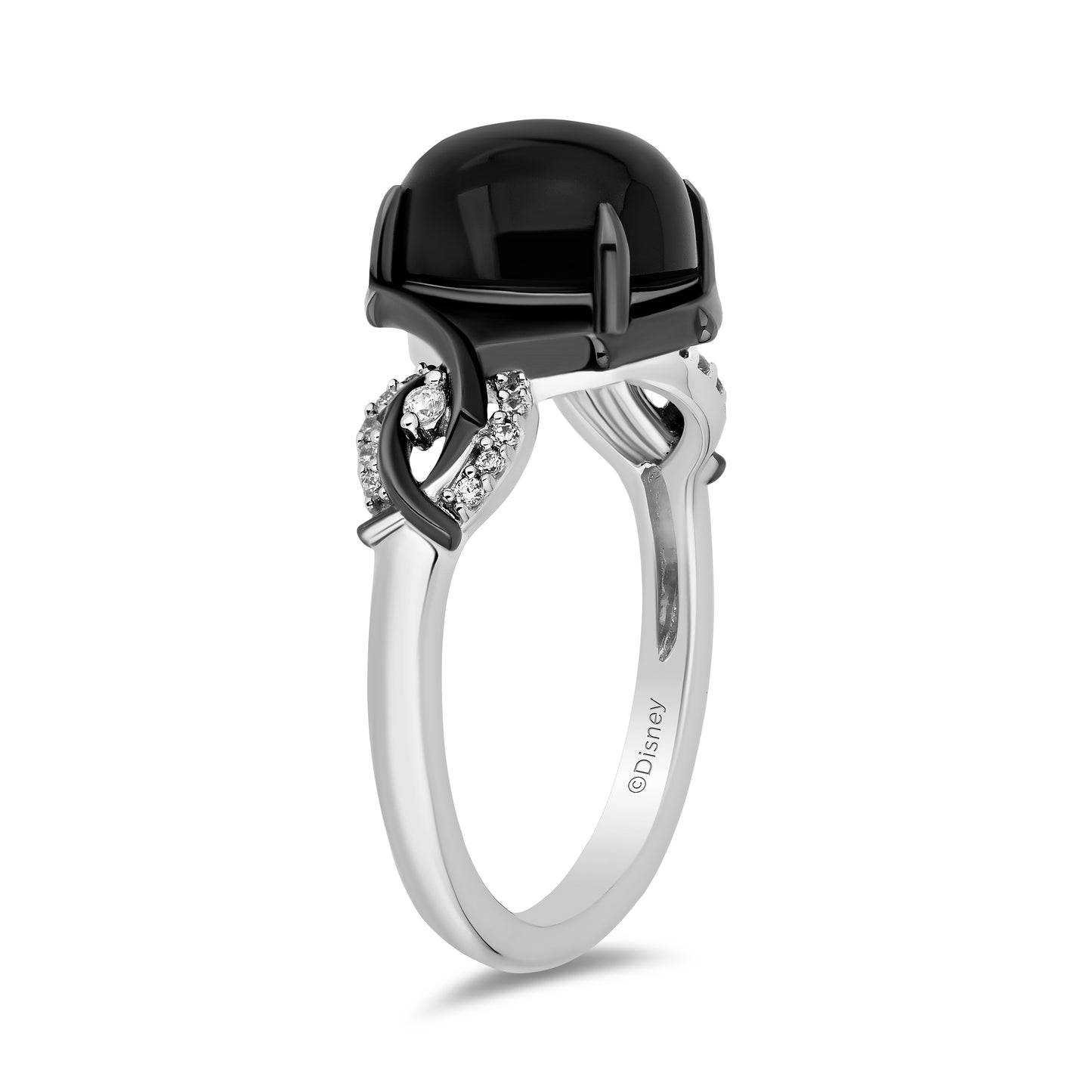 Enchanted Disney Fine Jewelry Black Rhodium Over Sterling Silver with 1/10 CTTW Diamonds and Black Onyx Maleficent Ring