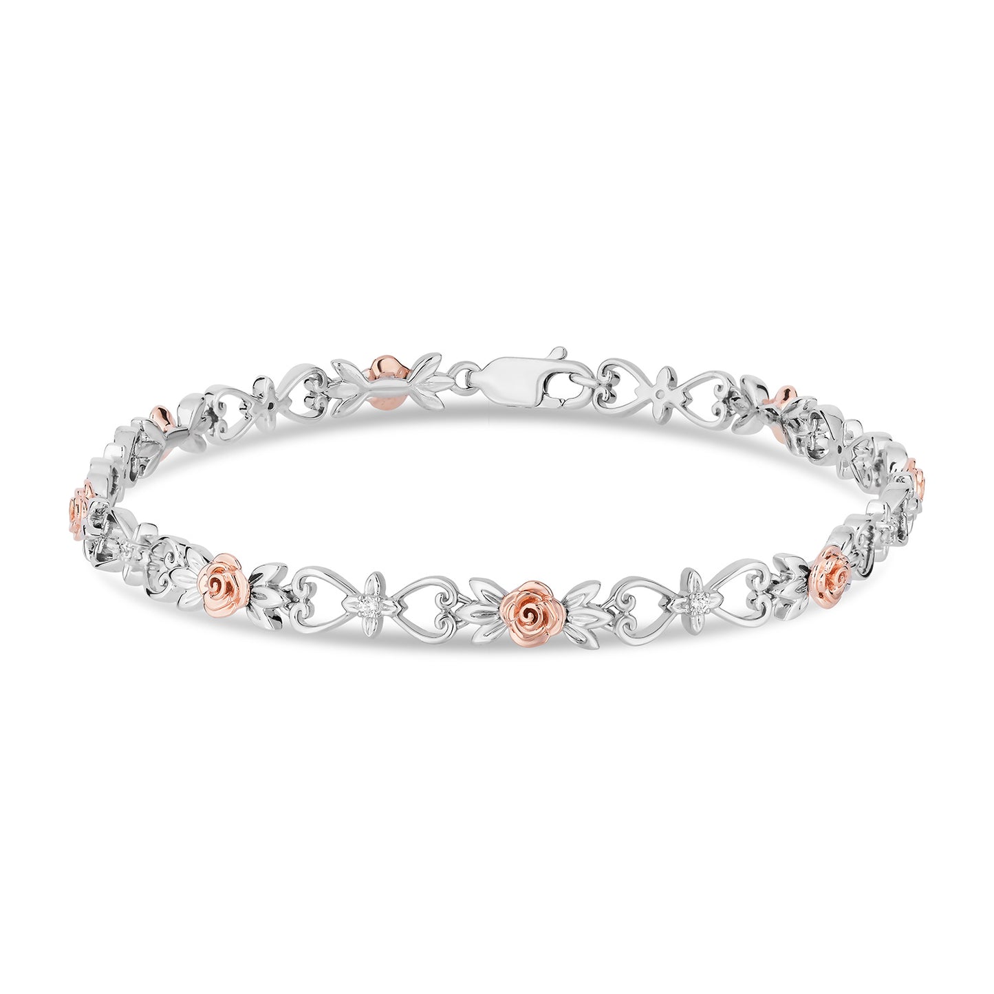 Enchanted Disney Fine Jewelry 14K Rose Gold Over Sterling Silver with 1/10 CTTW Diamonds Belle Bracelet
